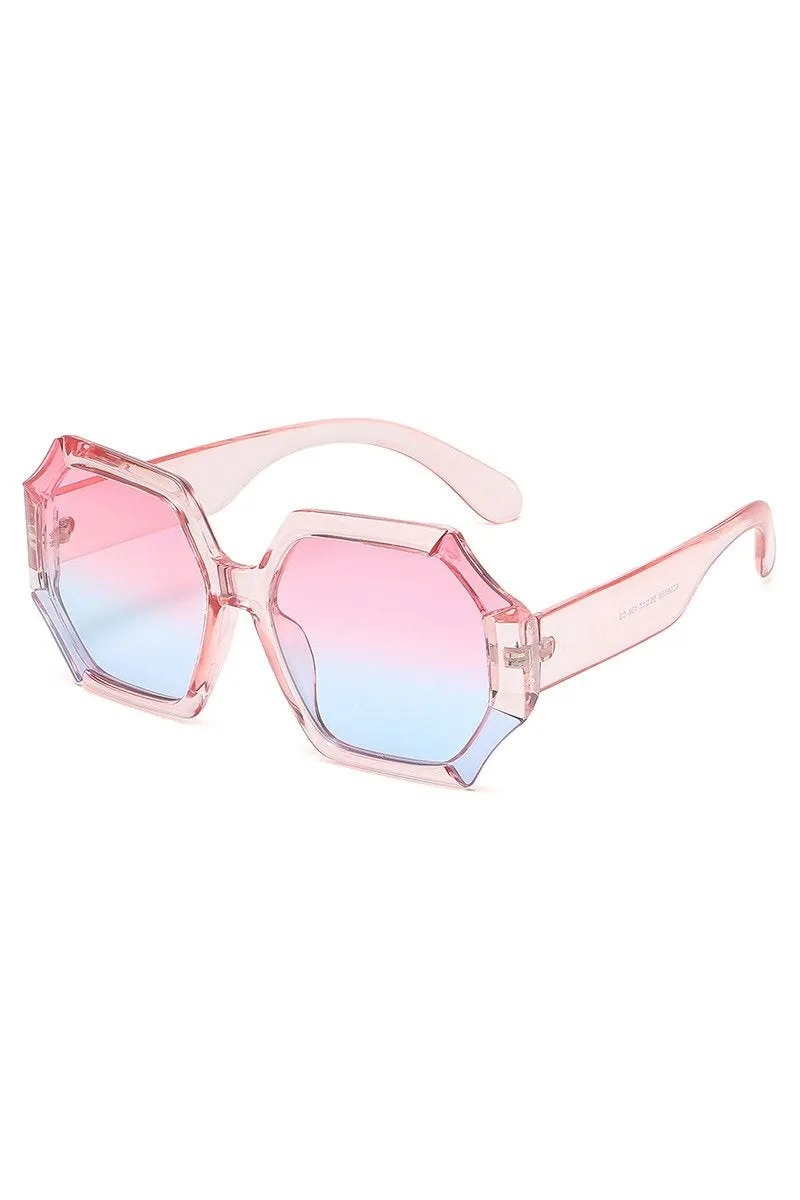 CONTRAST COLOR IRREGULAR LARGE FRAME SUNGLASSES