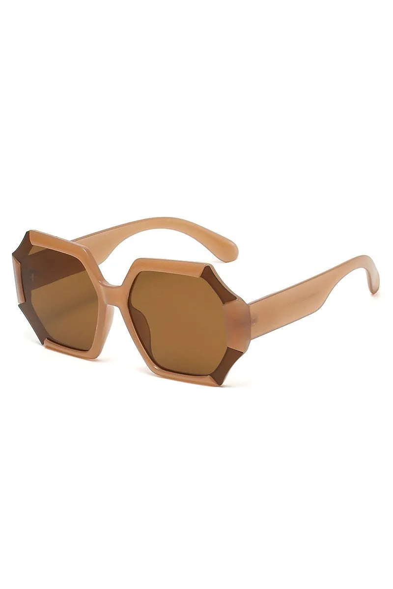 CONTRAST COLOR IRREGULAR LARGE FRAME SUNGLASSES