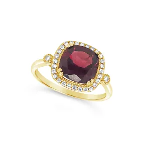 Cushion Garnet and Diamond Halo Ring