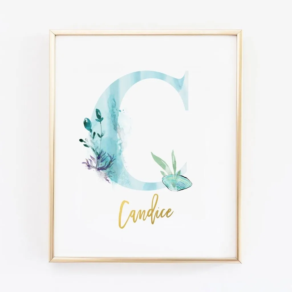 Customized Mermaid Girl Name Wall Art with Baby Birth Stat Details in teal