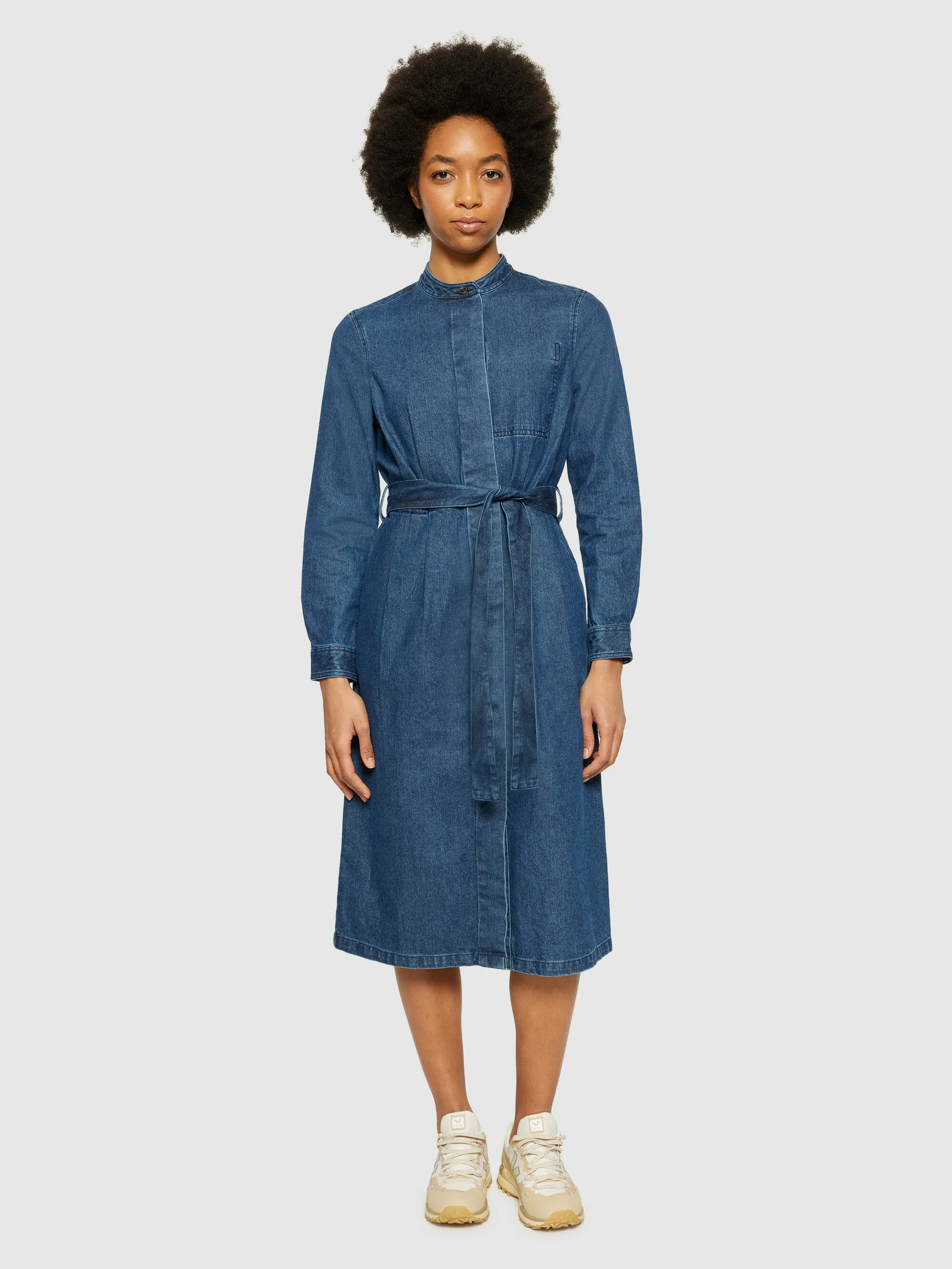 Denim collar stand shirt dress - GOTS/Vegan - Dark Blue denim