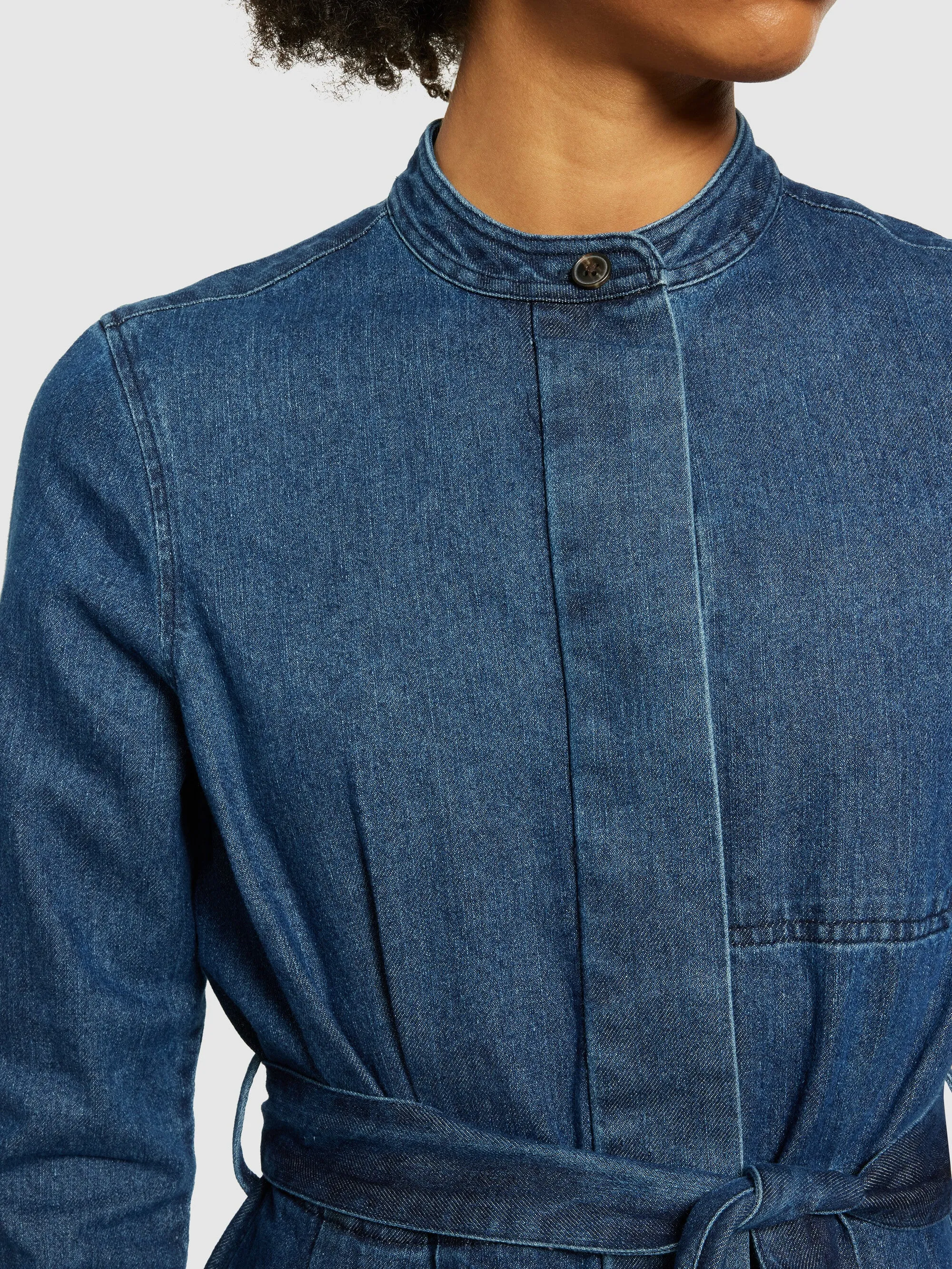 Denim collar stand shirt dress - GOTS/Vegan - Dark Blue denim