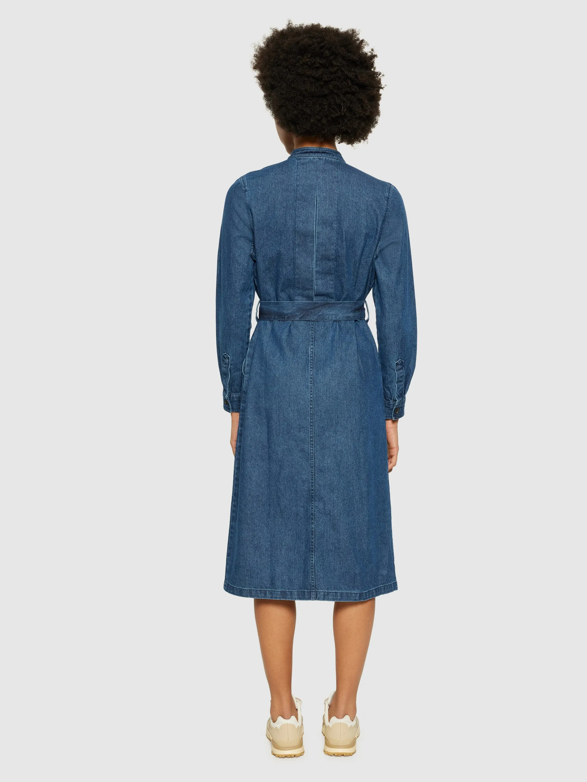 Denim collar stand shirt dress - GOTS/Vegan - Dark Blue denim