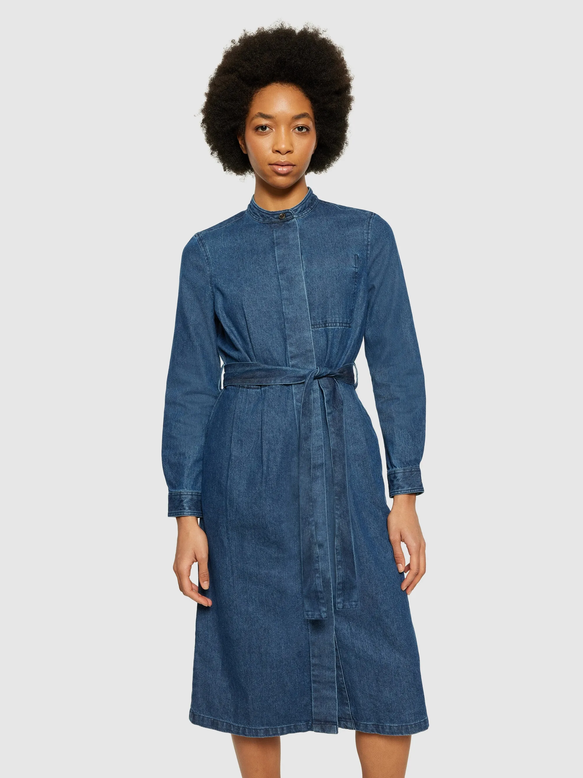 Denim collar stand shirt dress - GOTS/Vegan - Dark Blue denim