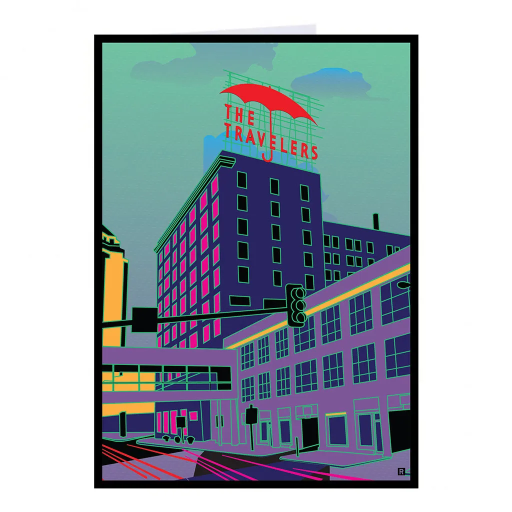 Des Moines Skyline Umbrella Illustration Greeting Card