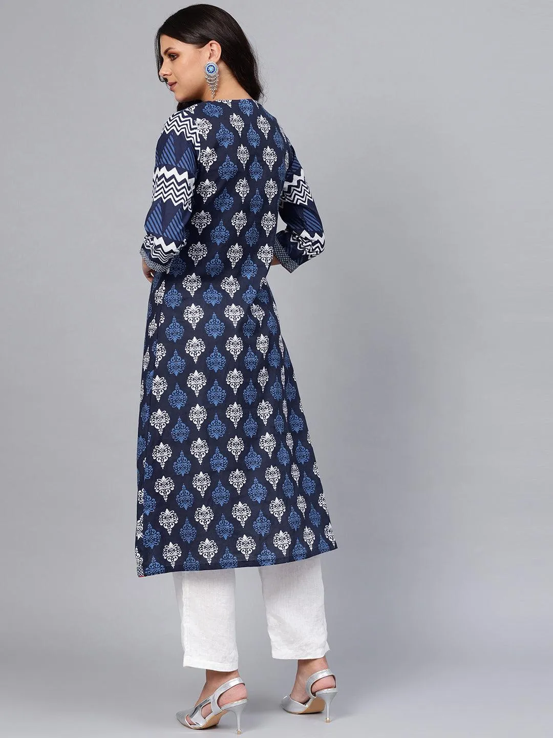 Divena Blue Cotton & Rayon A-line Kurti