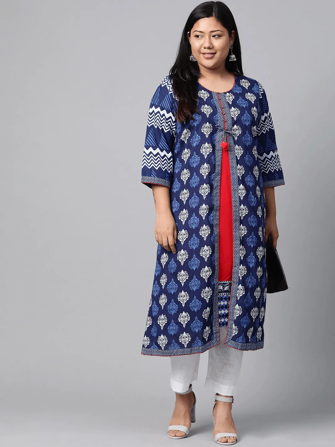 Divena Blue Cotton & Rayon A-line Kurti