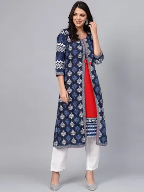 Divena Blue Cotton & Rayon A-line Kurti