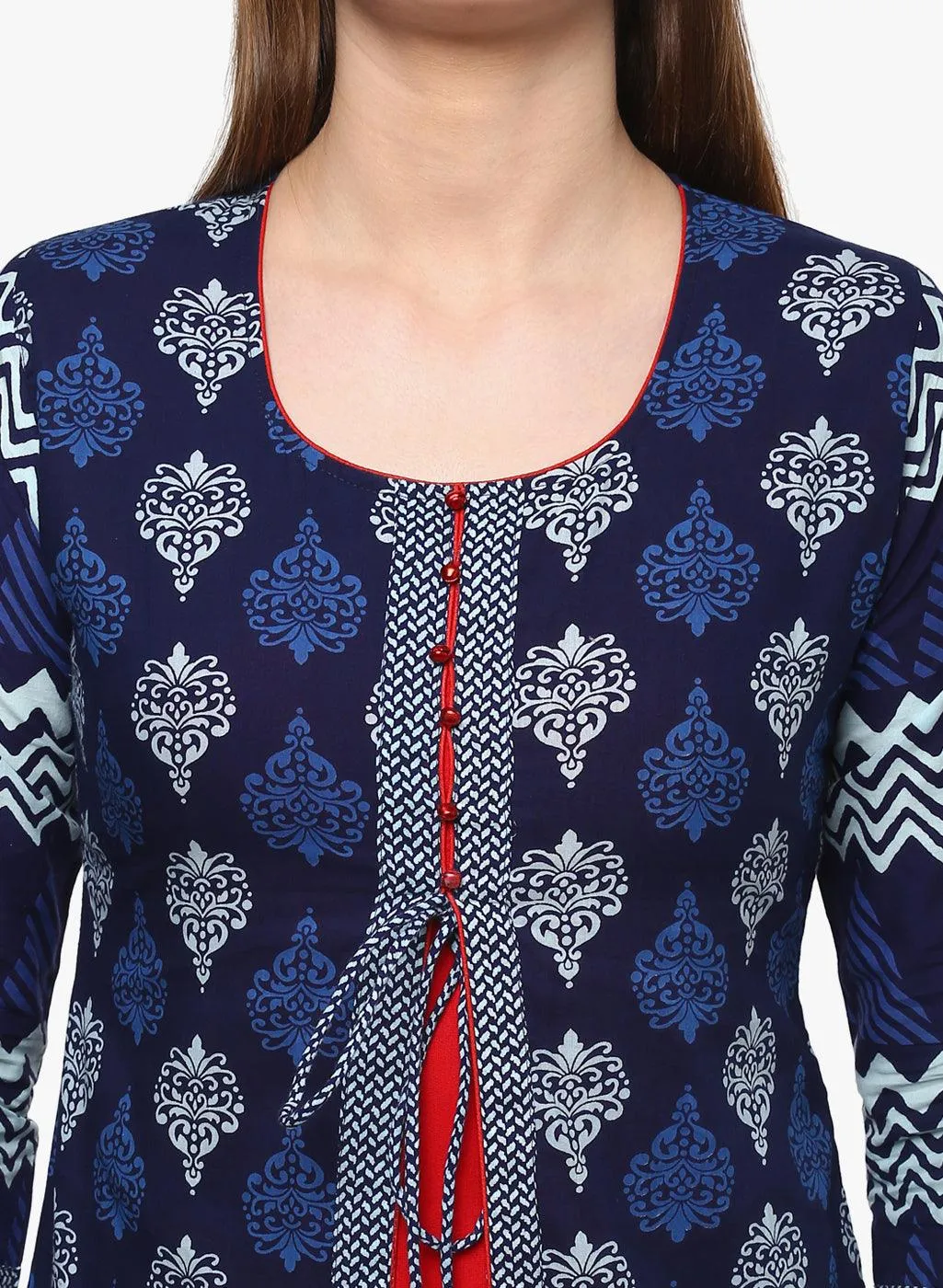 Divena Blue Cotton & Rayon A-line Kurti