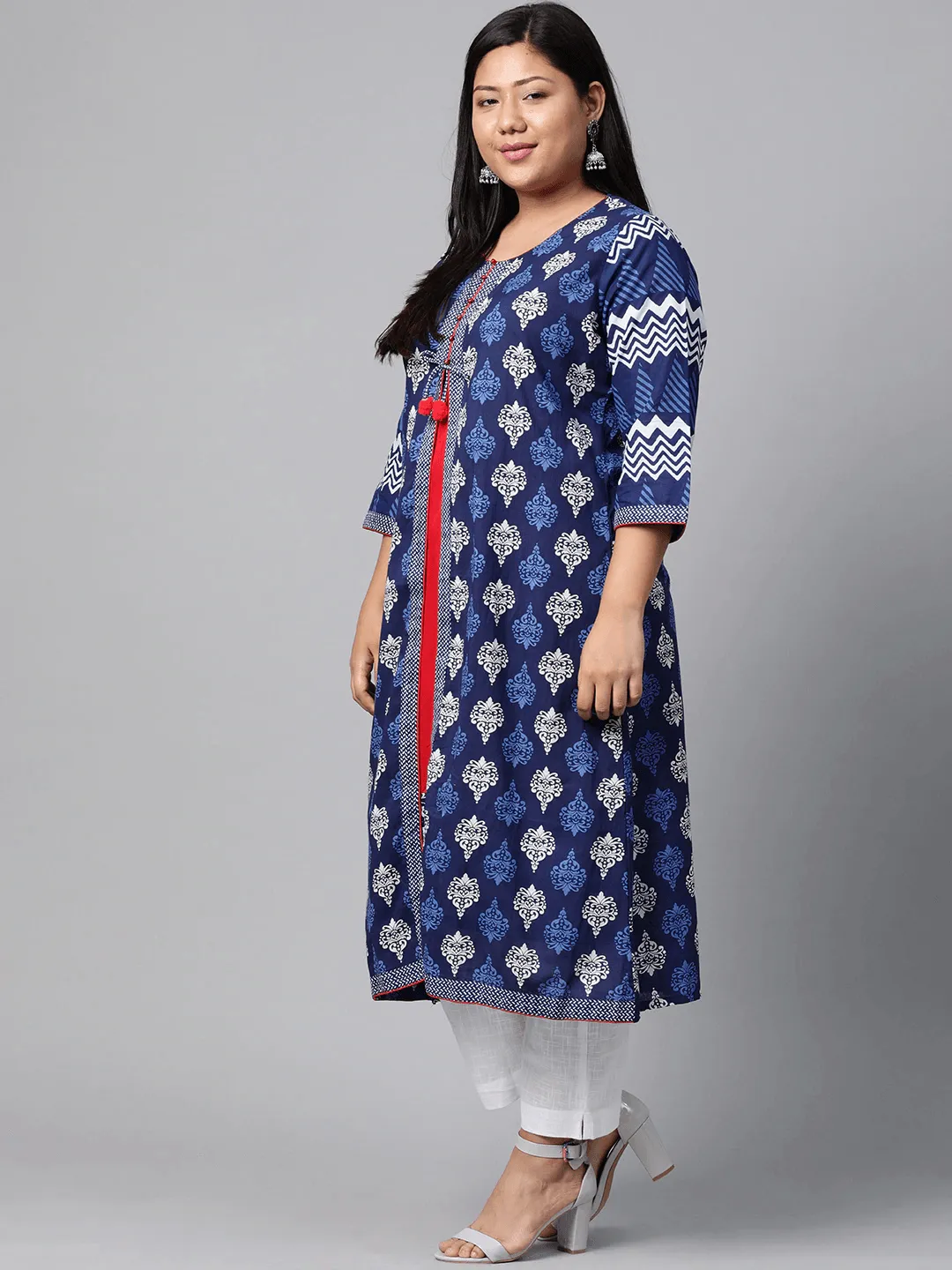 Divena Blue Cotton & Rayon A-line Kurti