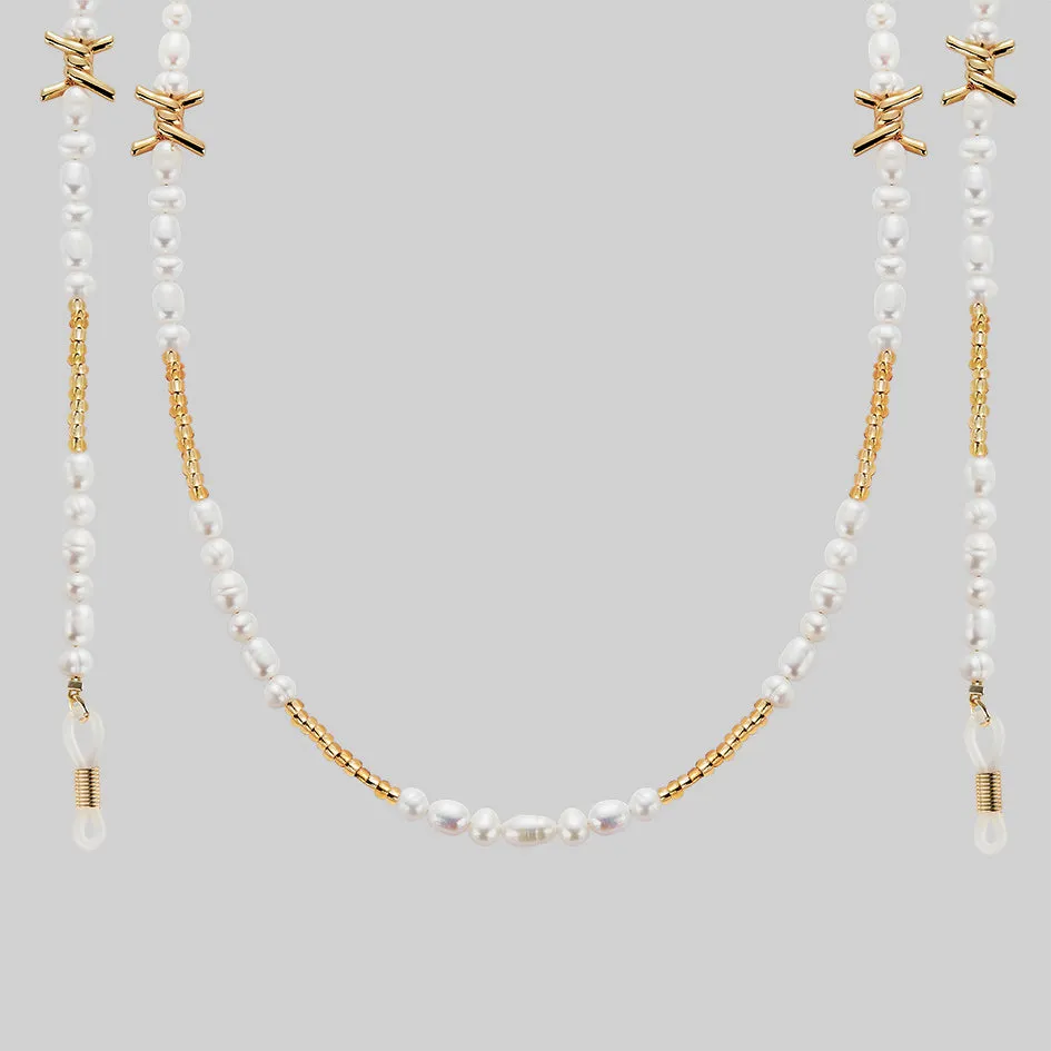 DIVINE. Barbed Wire & Ivory Pearl Sunglasses Chain - Gold