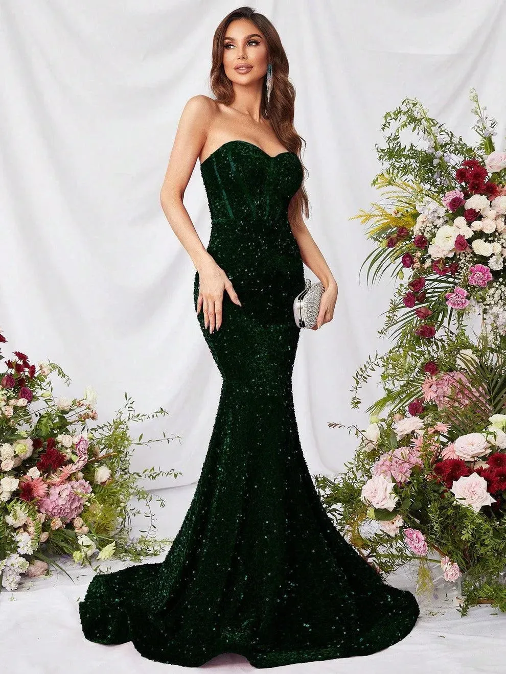 Elegant Sequin Mermaid Hem Tube Formal Dress