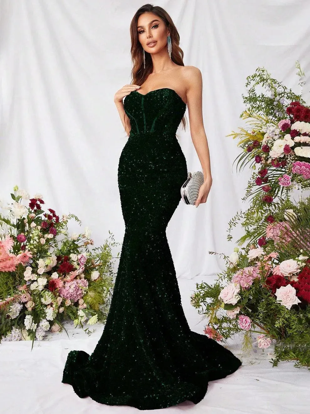 Elegant Sequin Mermaid Hem Tube Formal Dress