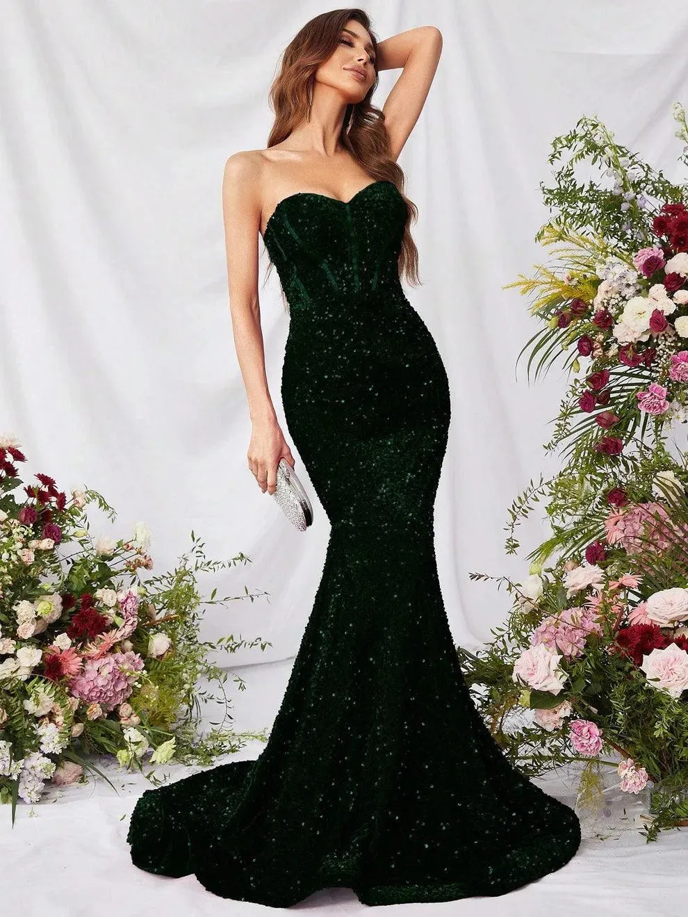 Elegant Sequin Mermaid Hem Tube Formal Dress