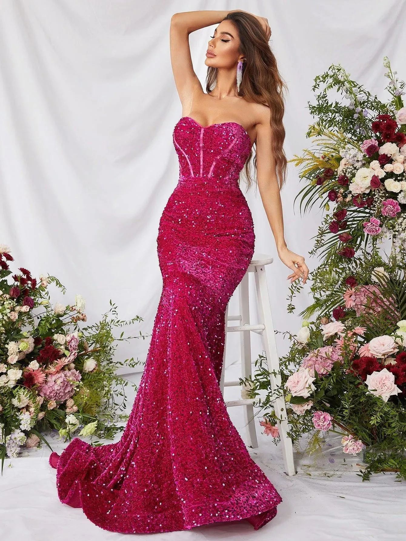 Elegant Sequin Mermaid Hem Tube Formal Dress