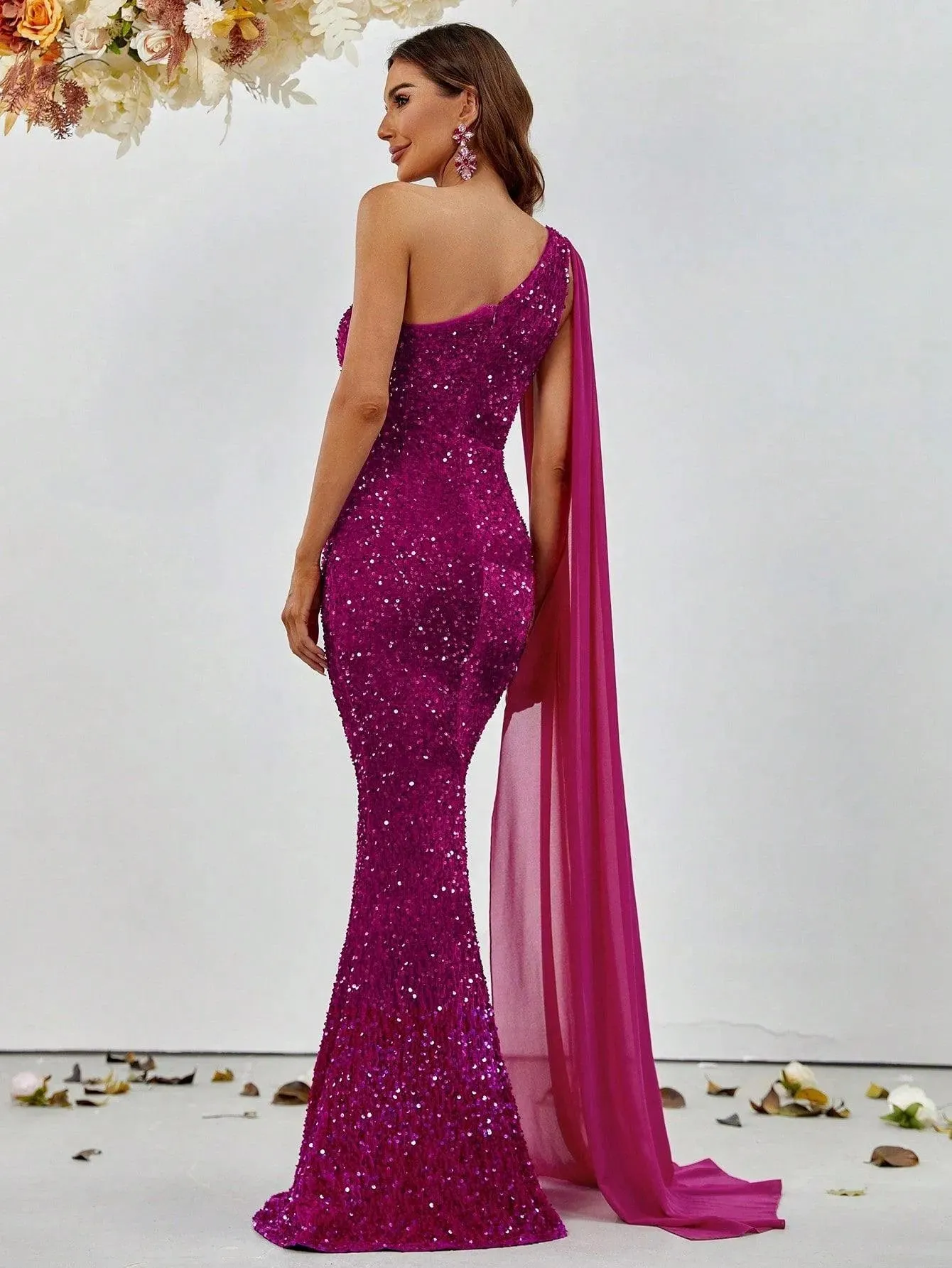 Elegant Sequin One Shoulder Sash Prom Dresses