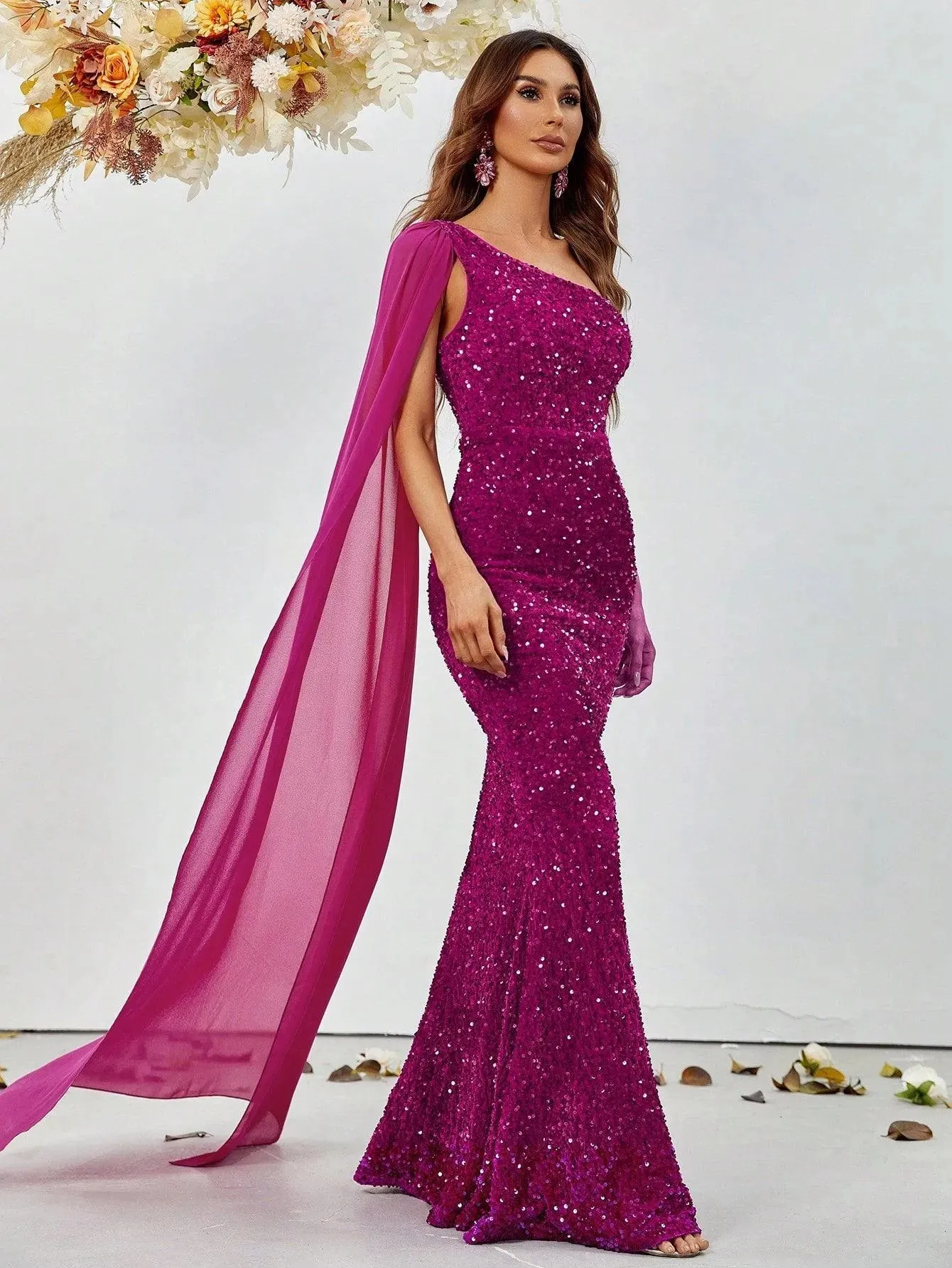 Elegant Sequin One Shoulder Sash Prom Dresses