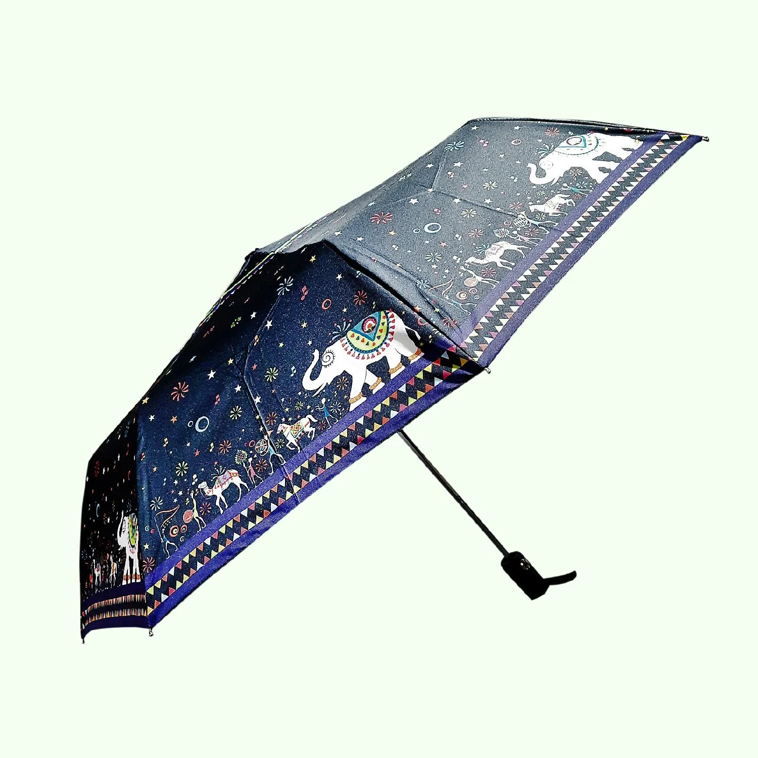 Elephant Procession Digital Printed Umbrella (3-Fold)