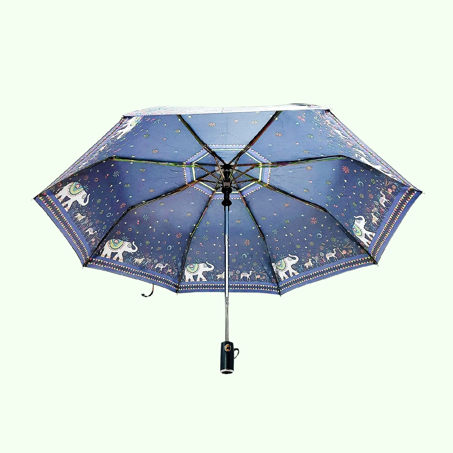 Elephant Procession Digital Printed Umbrella (3-Fold)