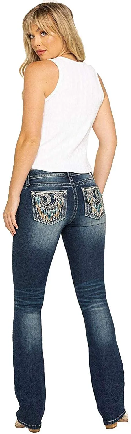 Embellished Crescent Moon Dream Catcher Bootcut Jeans