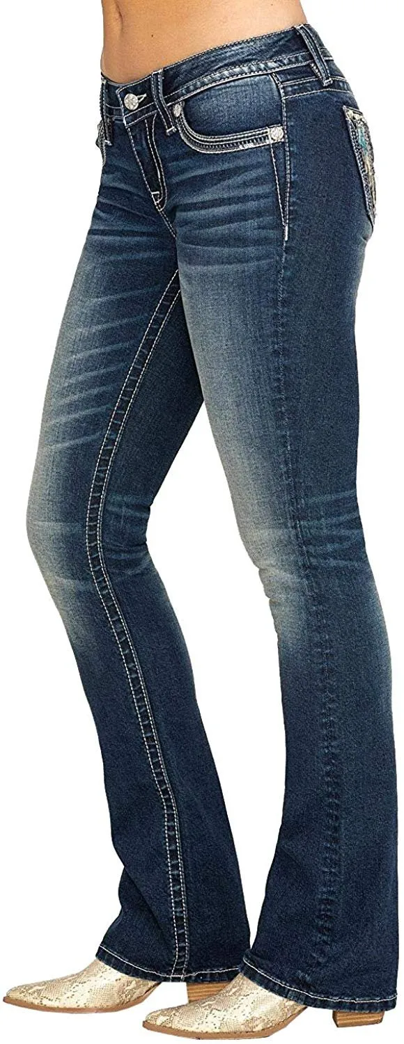 Embellished Crescent Moon Dream Catcher Bootcut Jeans