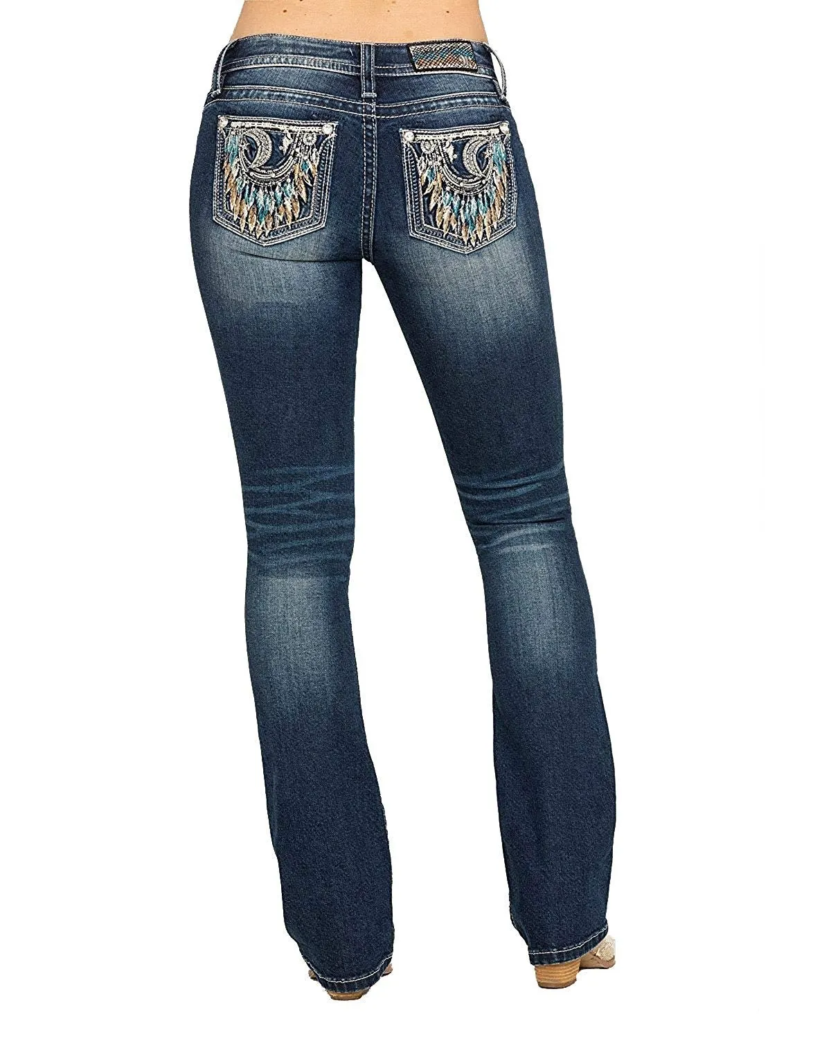 Embellished Crescent Moon Dream Catcher Bootcut Jeans