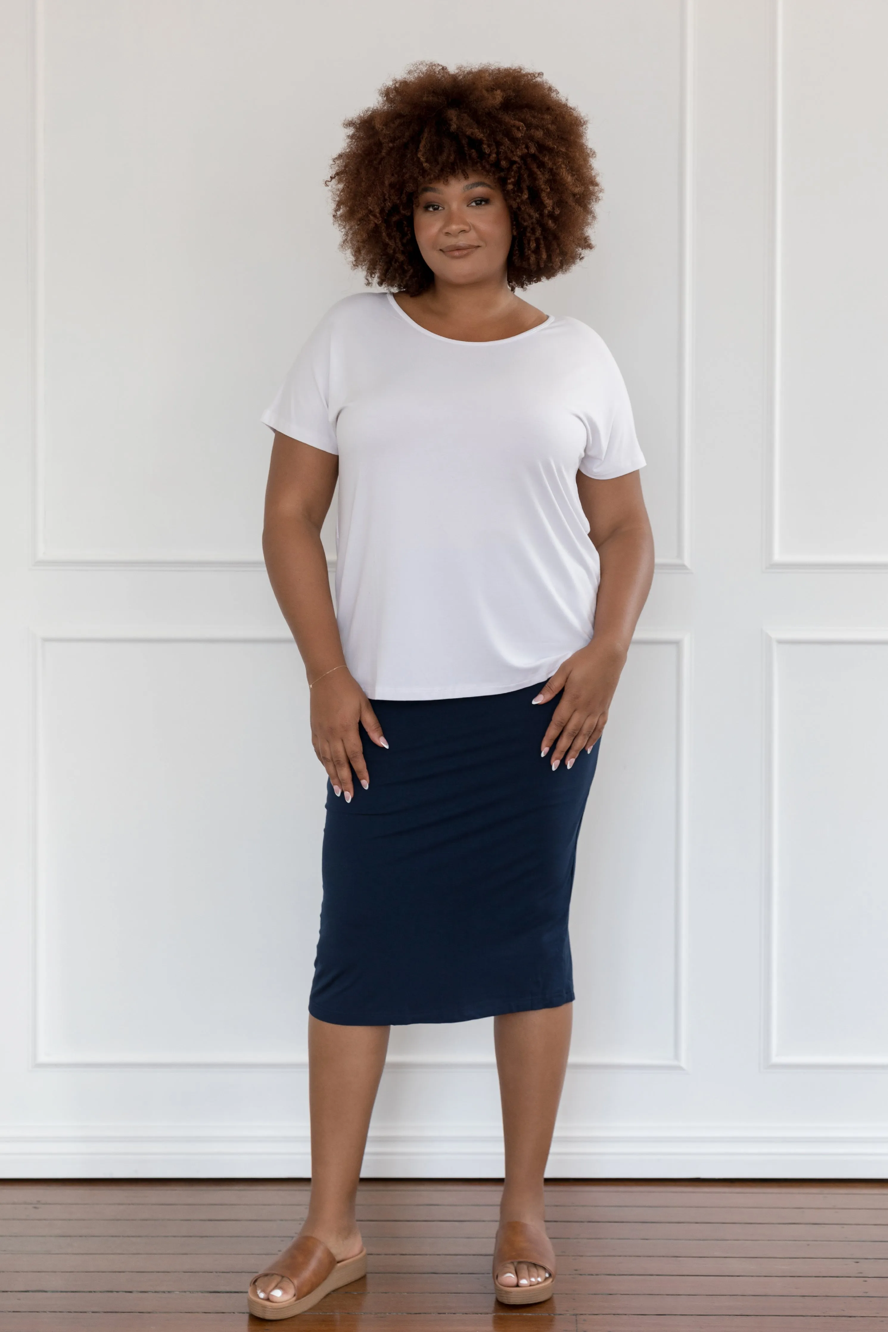 Everyday Midi Skirt in Navy