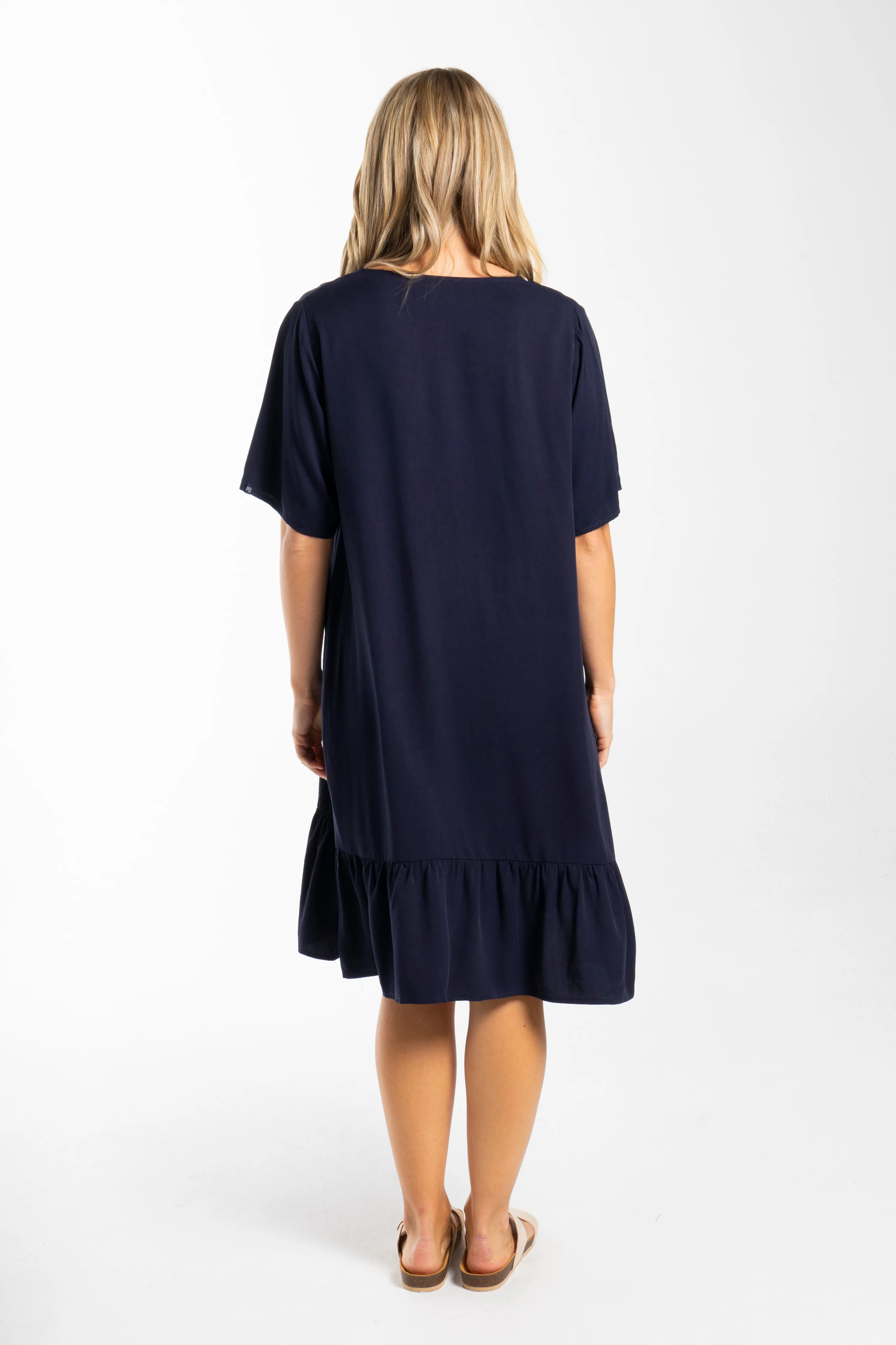 FINAL SALE Short Sleeve Flare Dress in Navy