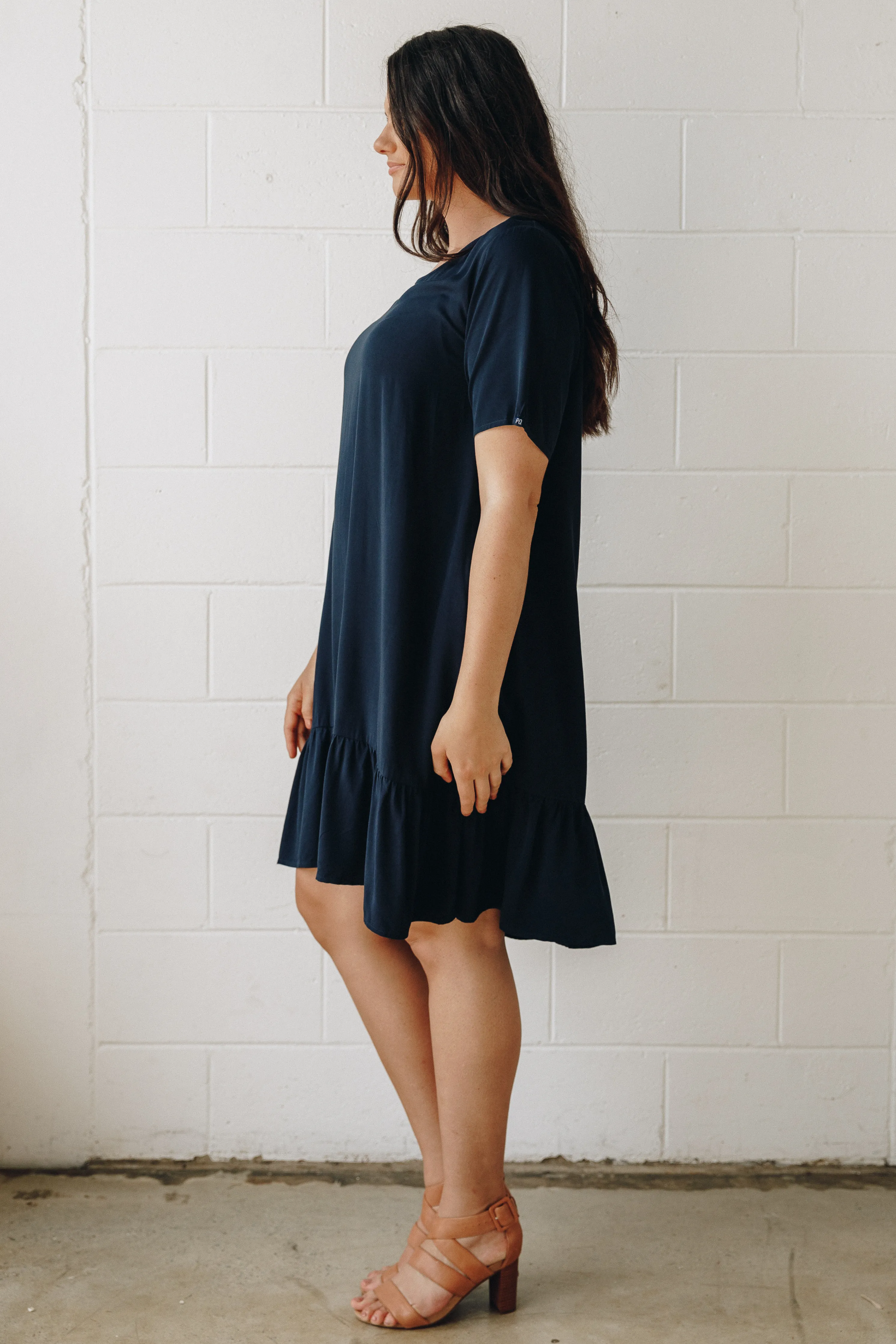 FINAL SALE Short Sleeve Flare Dress in Navy