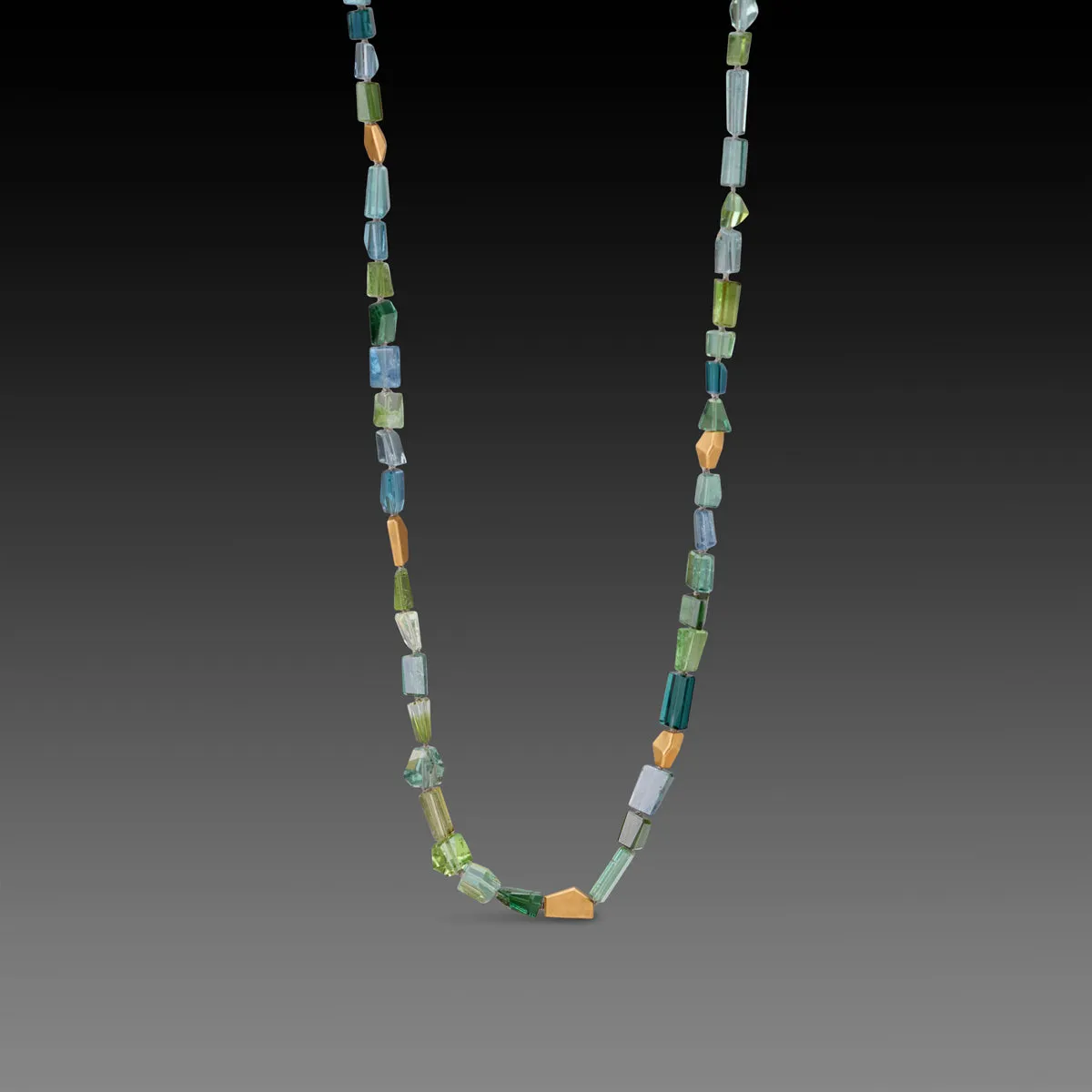 Green Tourmaline Necklace with 22k Beads