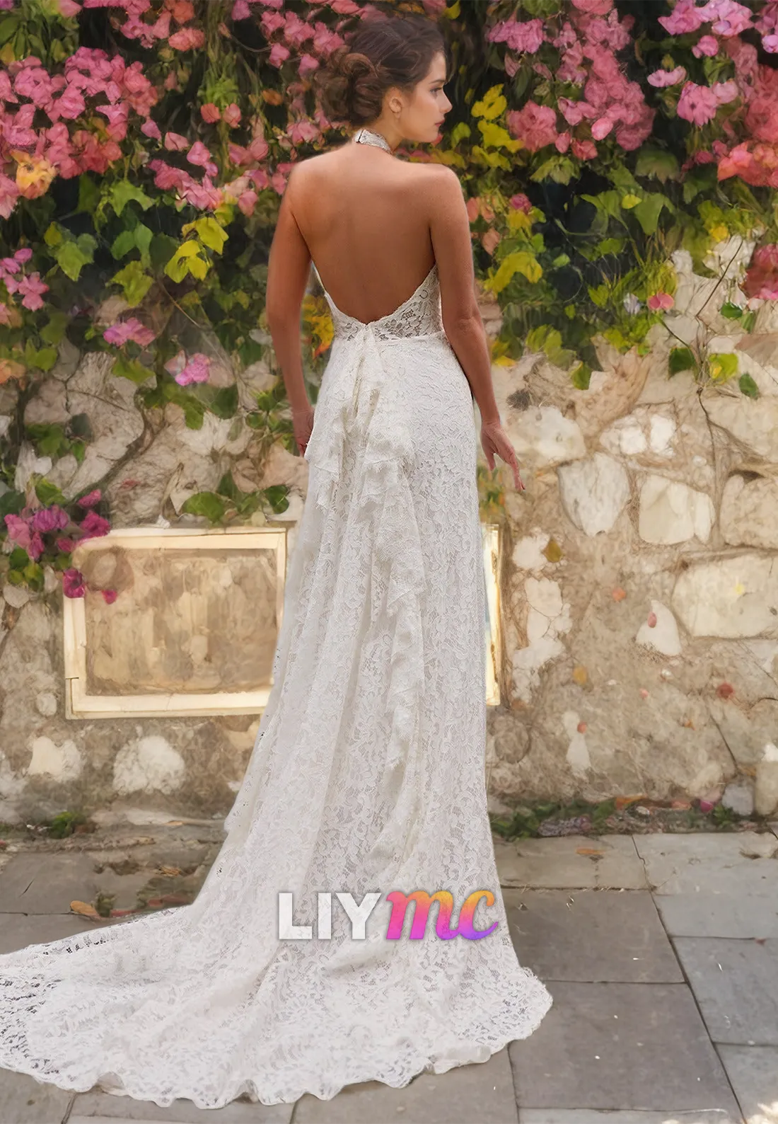 Halter Sleeveless Illusion Appliques Mermaid Wedding Dress