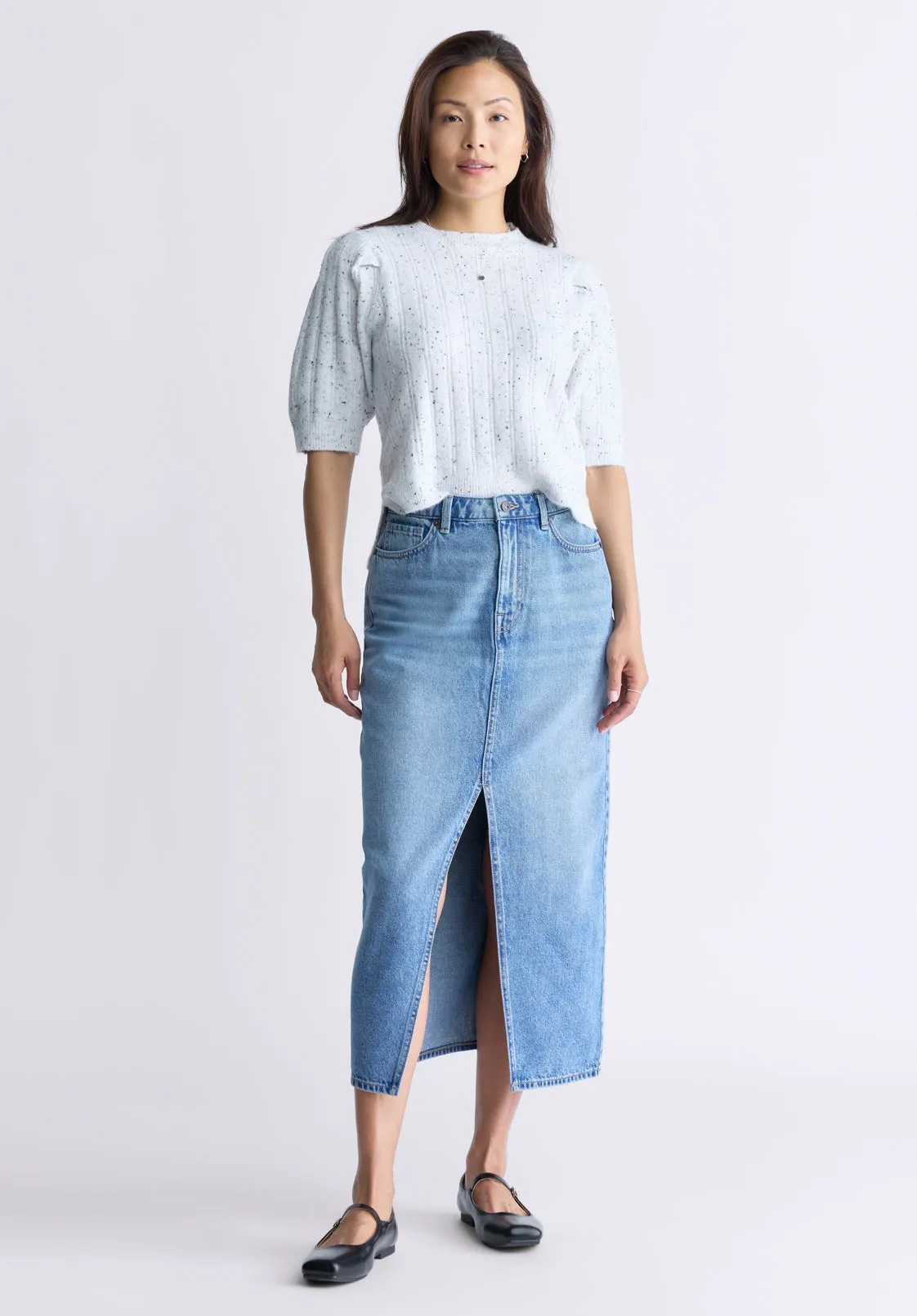 High Rise Samantha Women's Denim Skirt, Mid Blue Sanded - BL16008