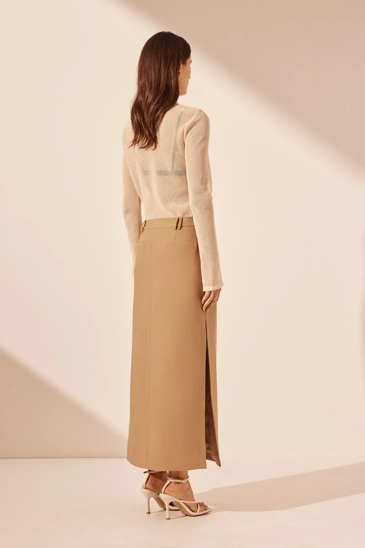 IRENA SIDE SPLIT MAXI SKIRT - WHEAT