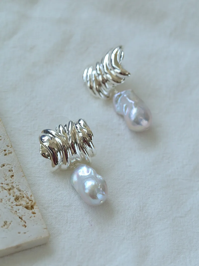 Irregular Striped Baroque Pearl Earrings