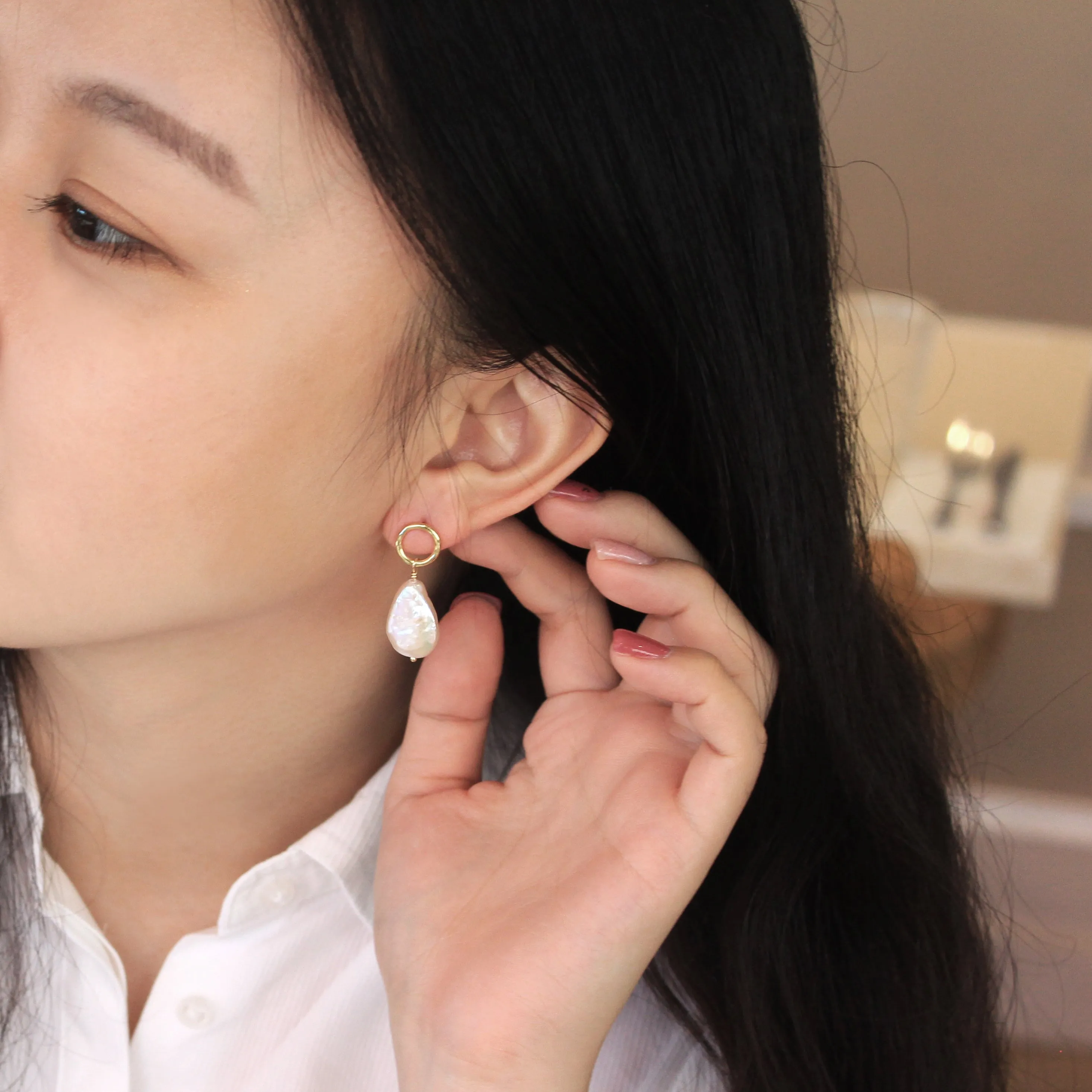 KESHI PEARL HOOP EARRINGS