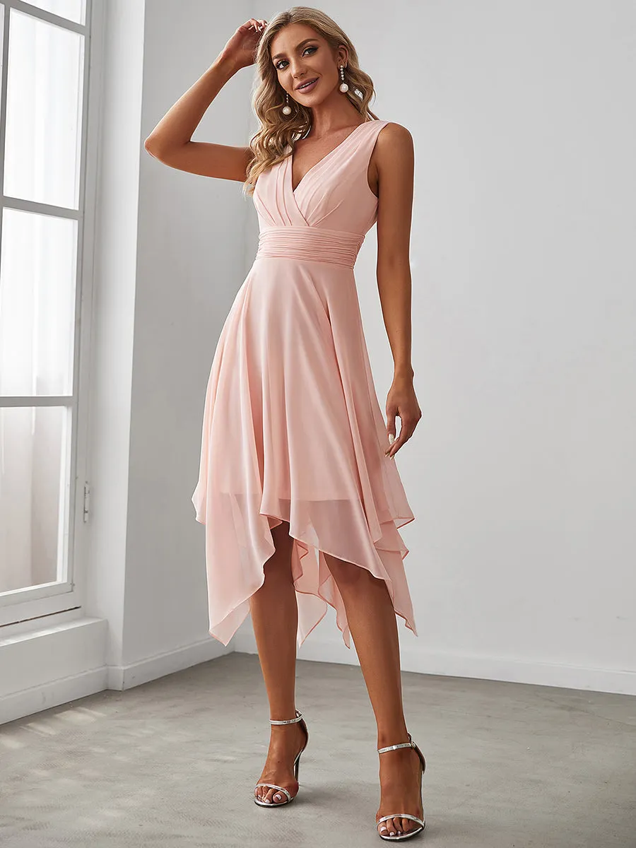 Knee Length Chiffon Bridesmaid Dress with Irregular Hem