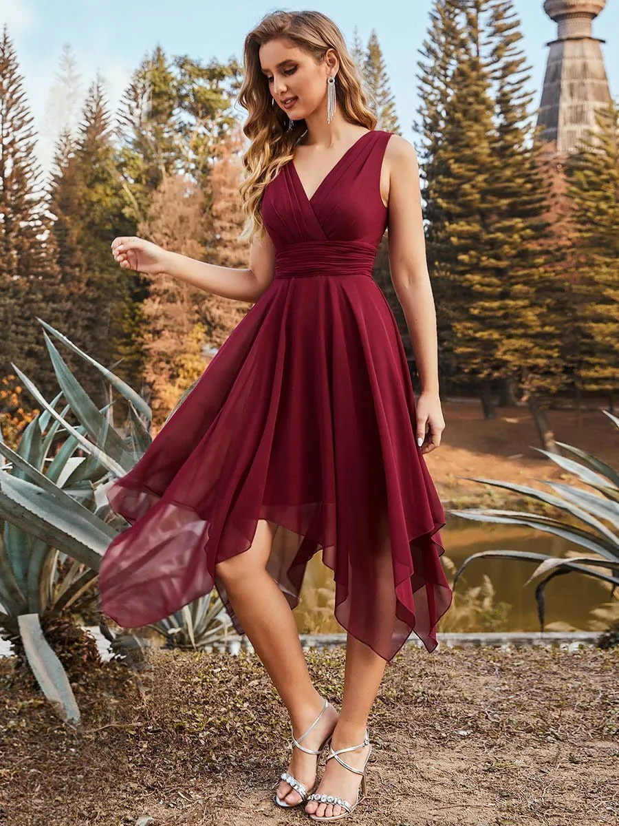 Knee Length Chiffon Bridesmaid Dress with Irregular Hem