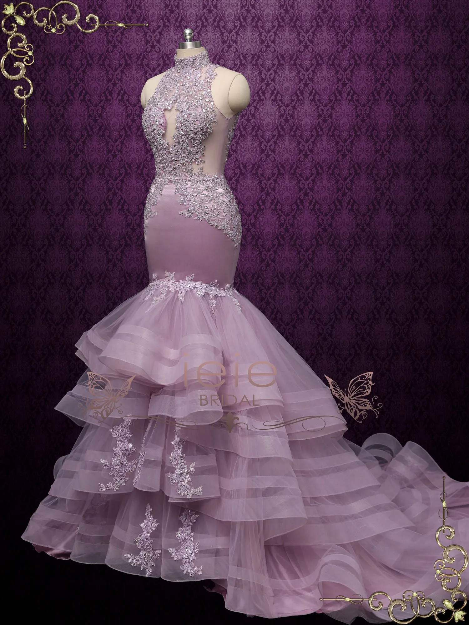 Lavender Mermaid Wedding Dress with Ruffles GLORIA-II