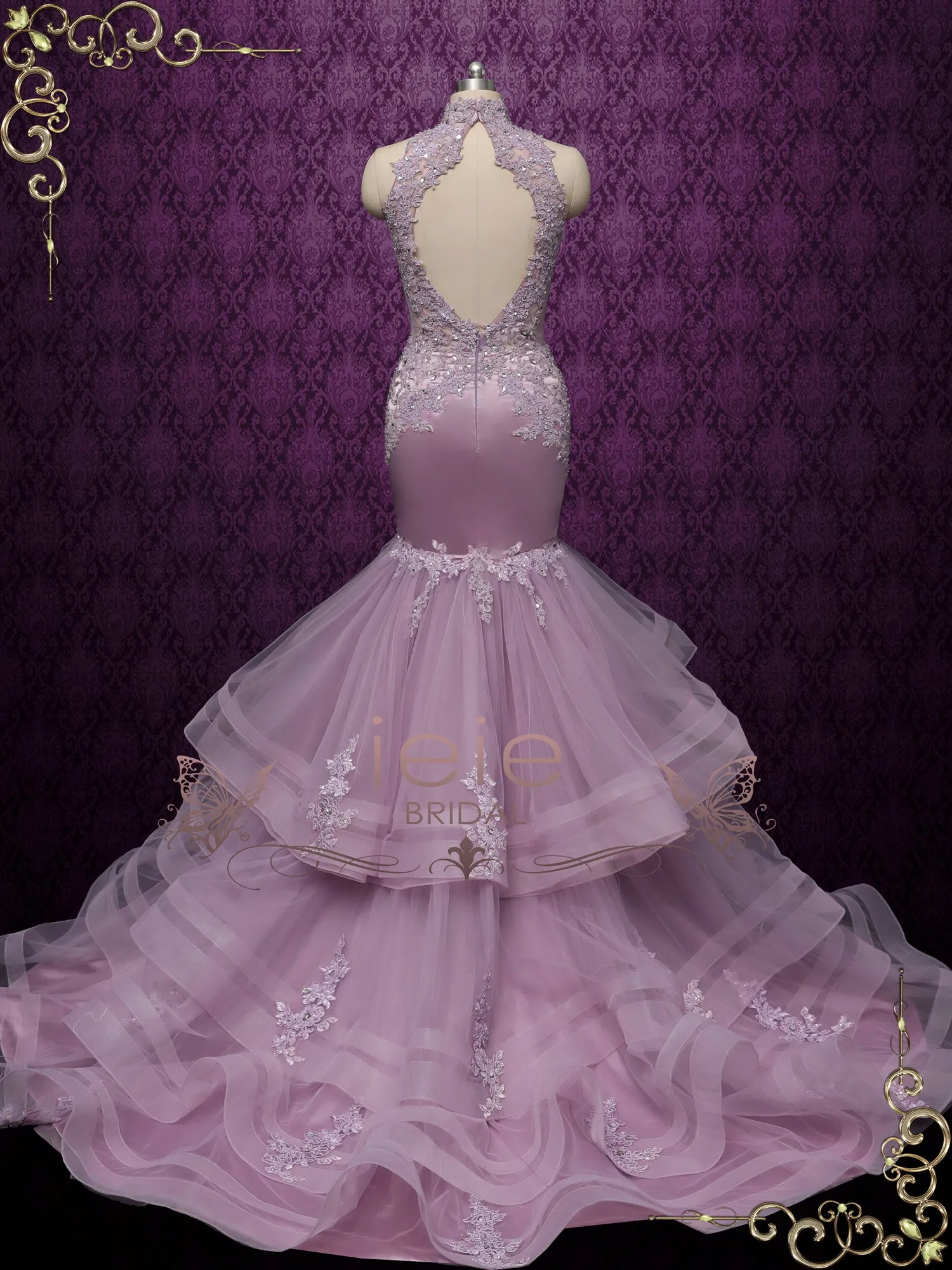 Lavender Mermaid Wedding Dress with Ruffles GLORIA-II