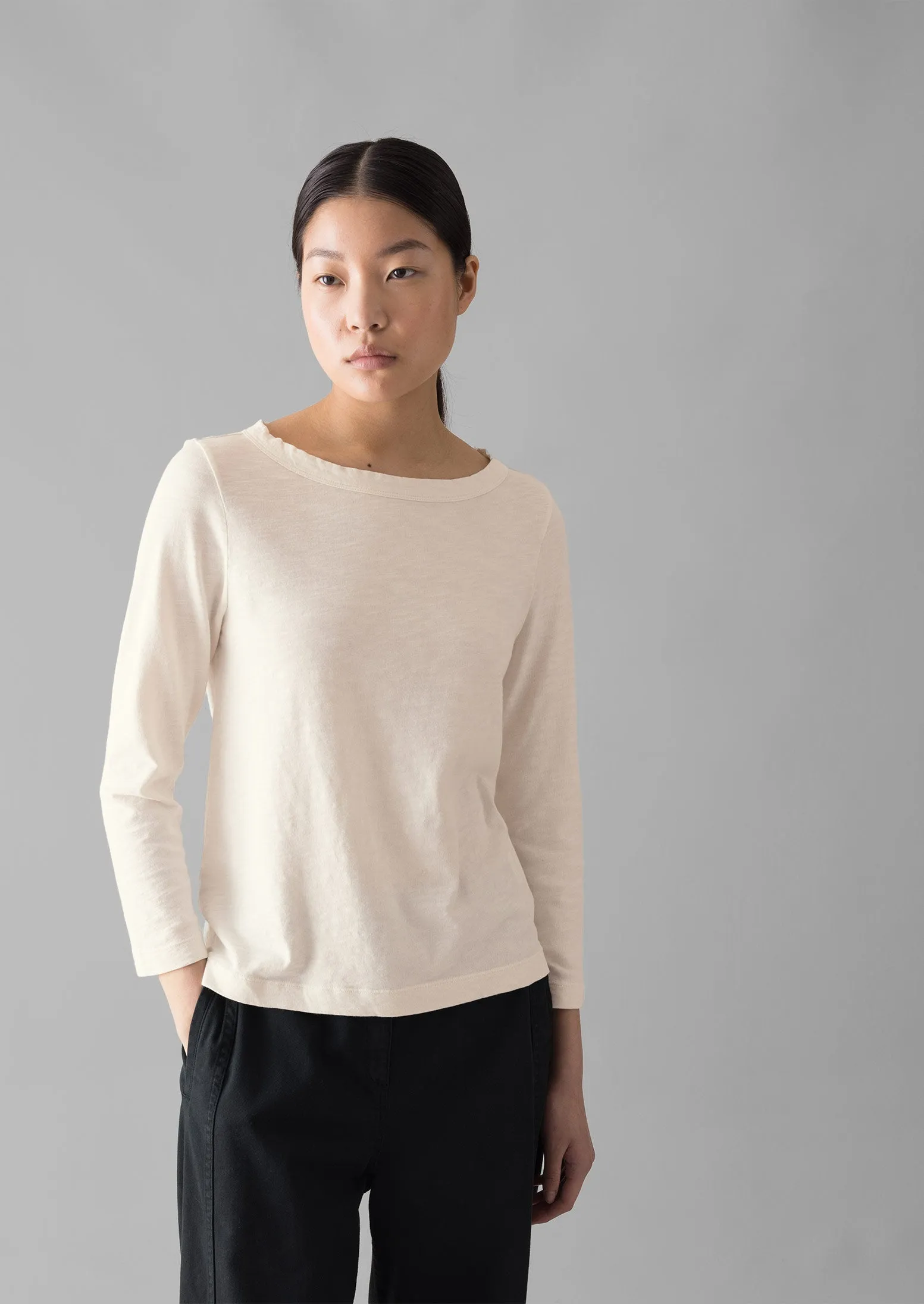 Lia Garment Dyed Boat Neck Tee | Chalk