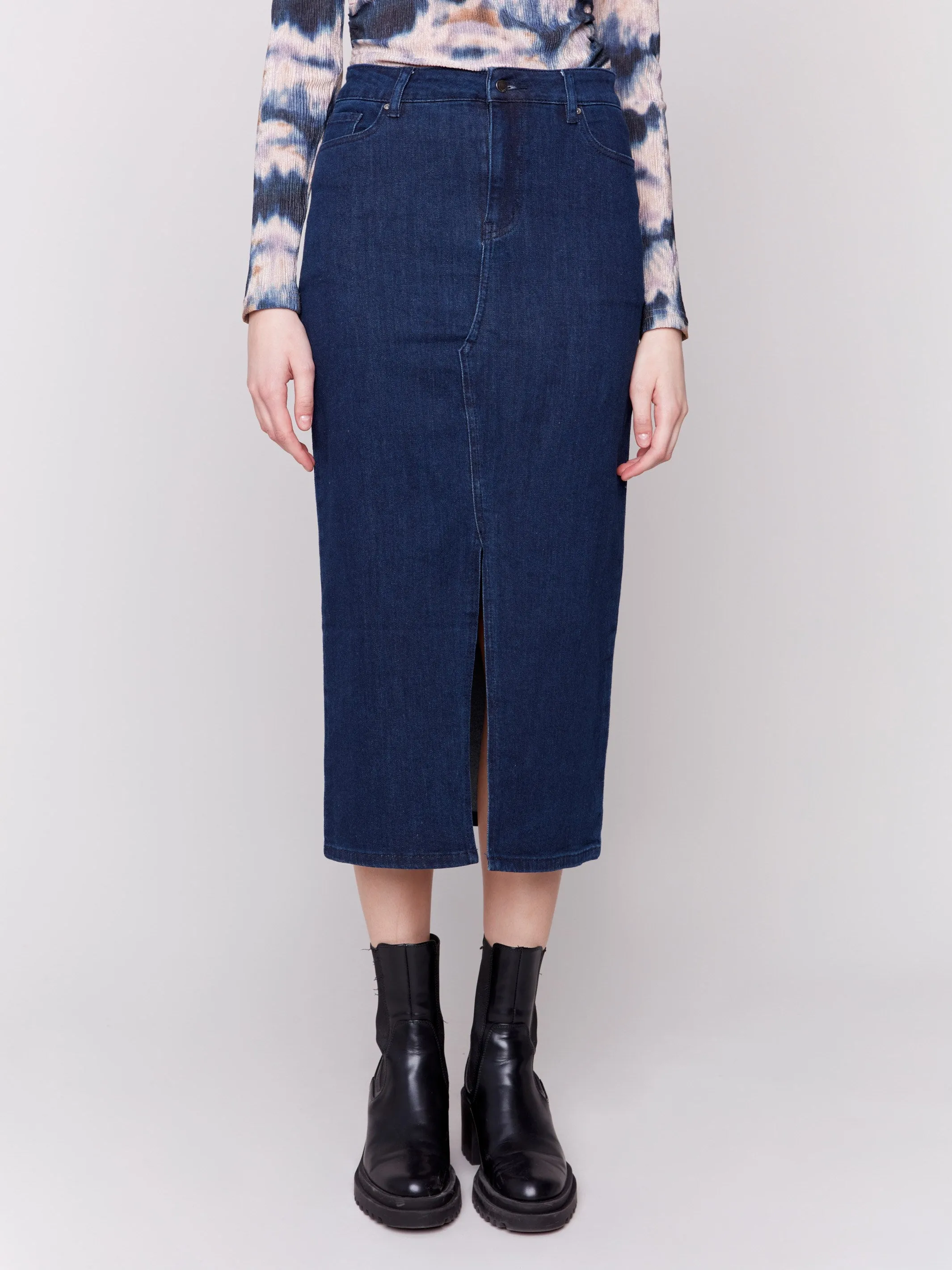 Long Denim Skirt - Blue Black