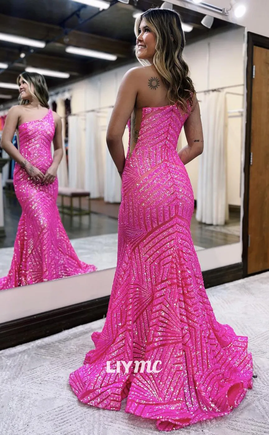 LP1082 - One Shoulder Fully Sequins Mermaid Long Formal Prom Dress