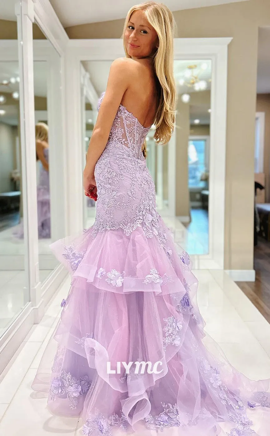 LP1808 - Sweetheart Sleeveless Sheer Floral Appliques Mermaid Prom Dress