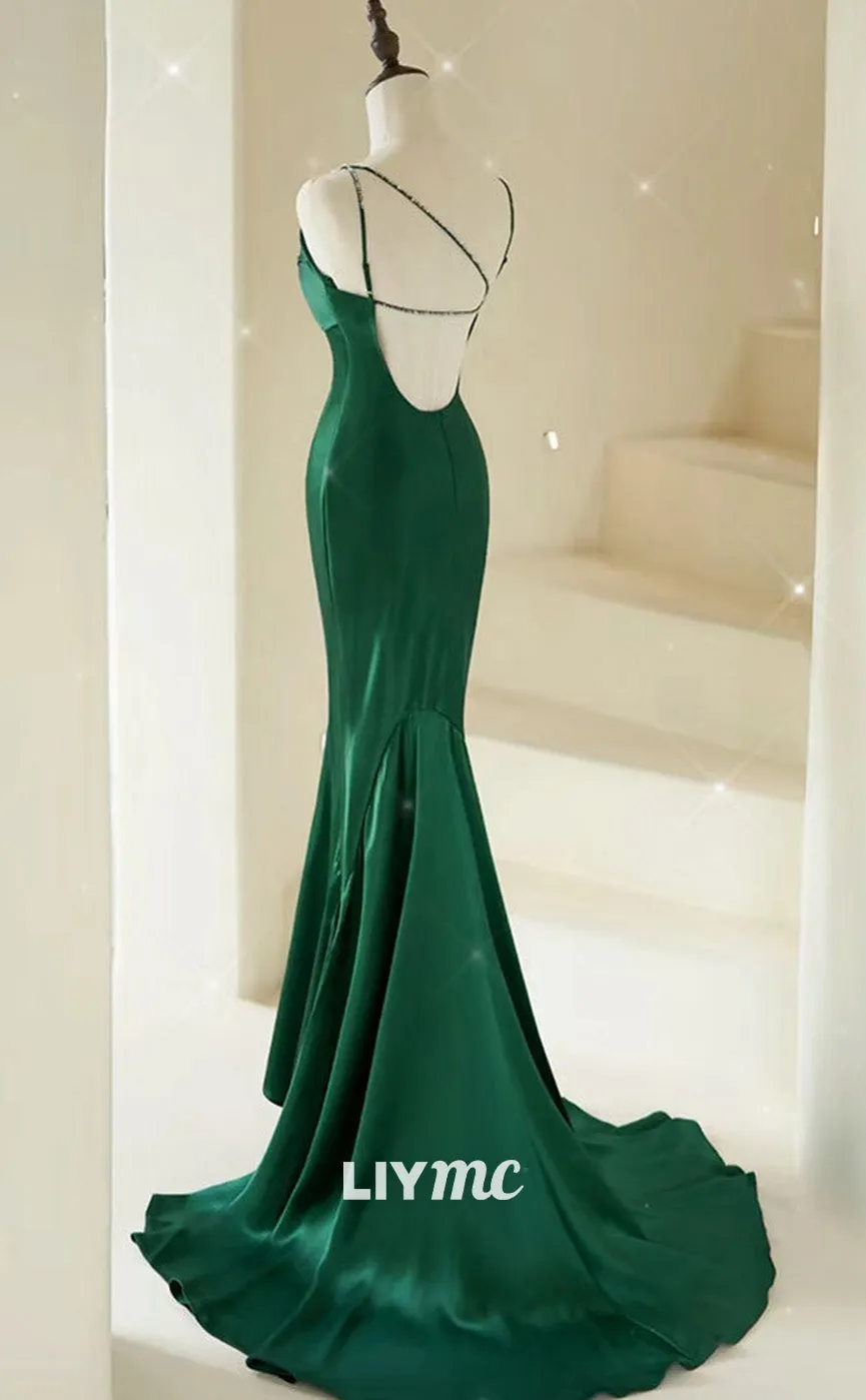 LP1898 - Mermaid V Neck Satin Green Long Prom Dress, Green Satin Long Formal Dress