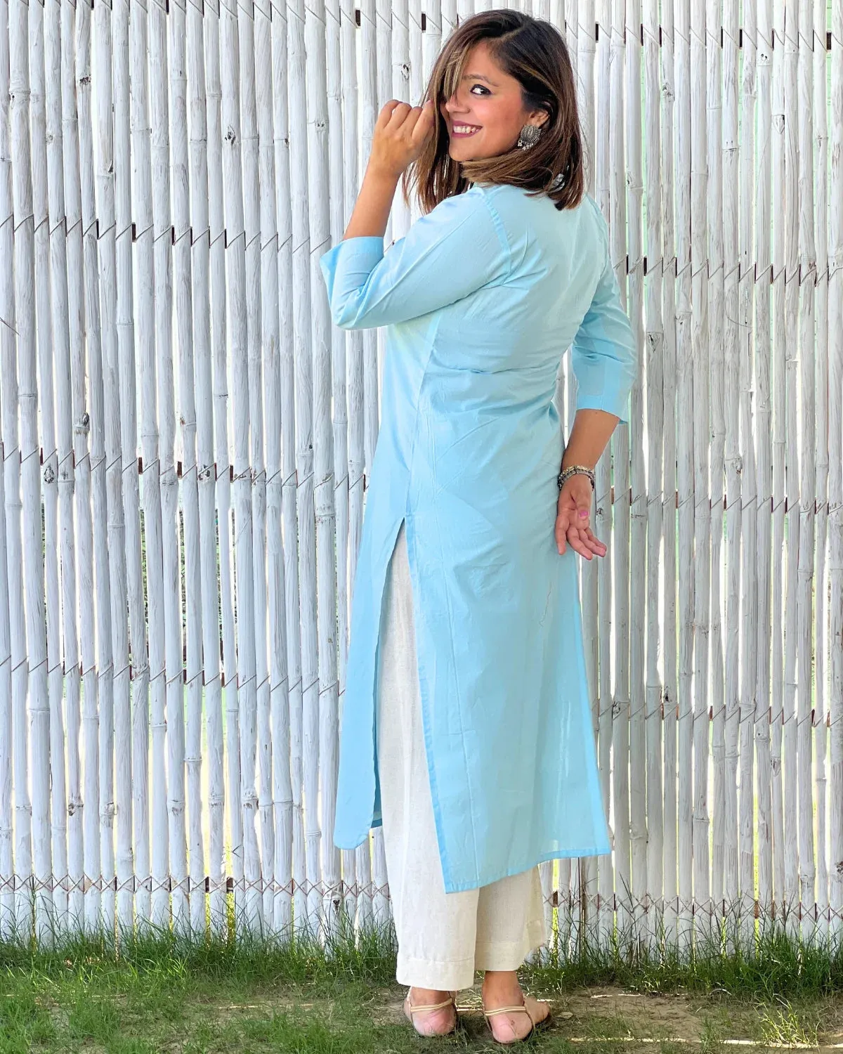 Maya Blue Cambric Potli Women's Kurta