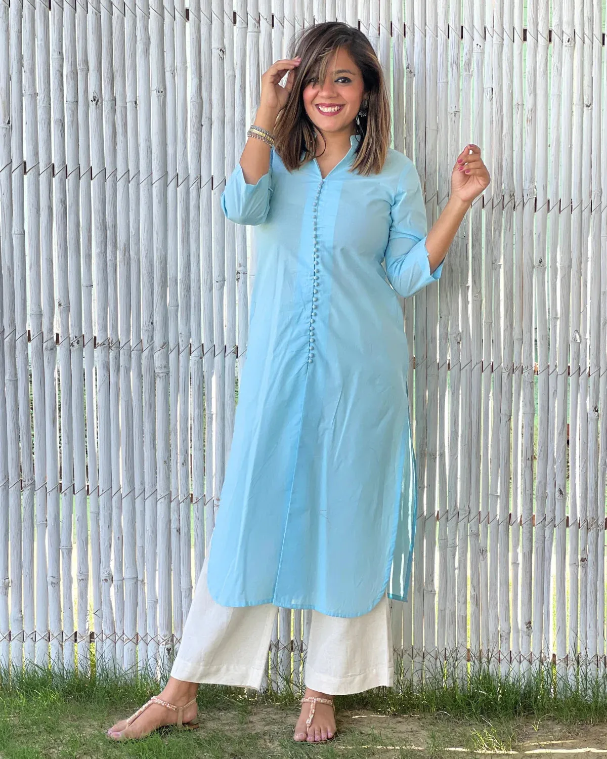 Maya Blue Cambric Potli Women's Kurta