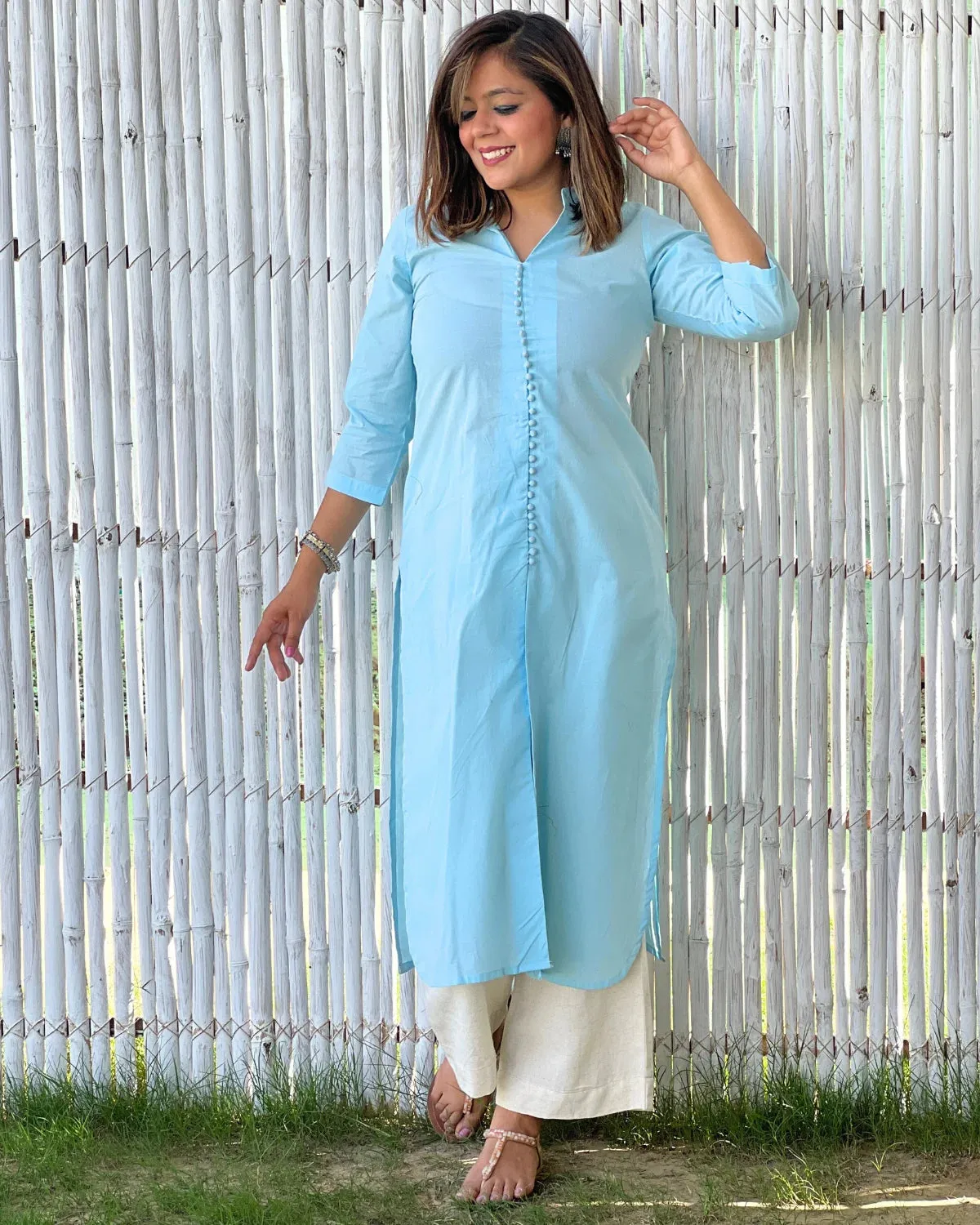 Maya Blue Cambric Potli Women's Kurta