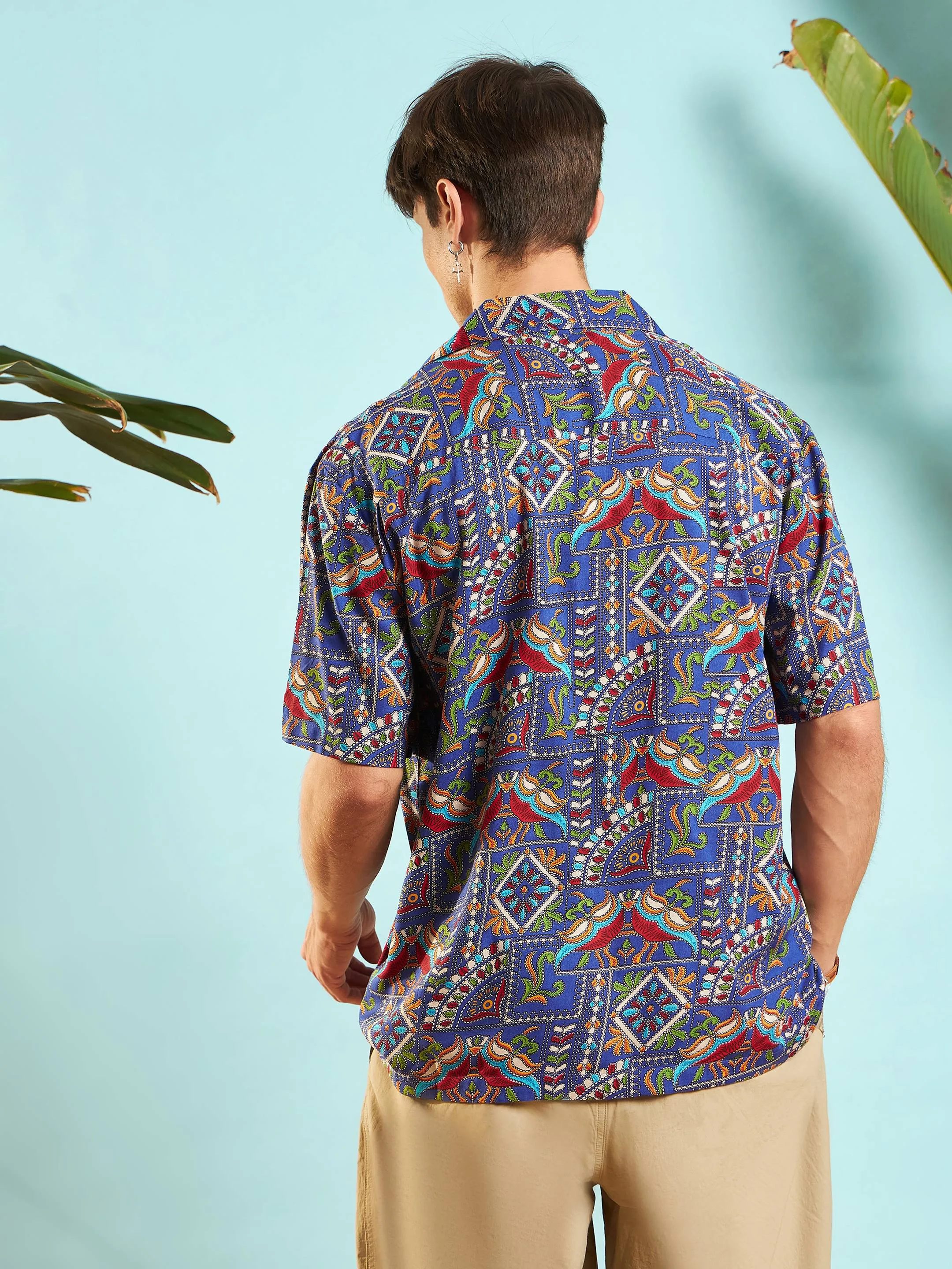 Men Blue Ethnic Print Relax Fit Shirt