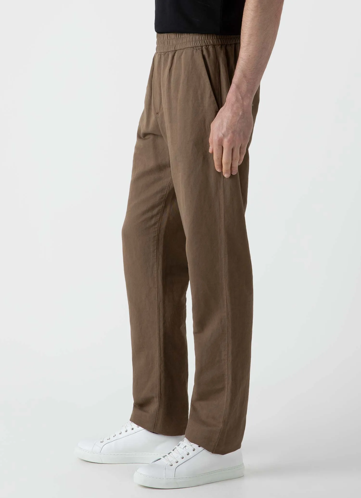 Men's Cotton Linen Drawstring Trouser in Dark Tan