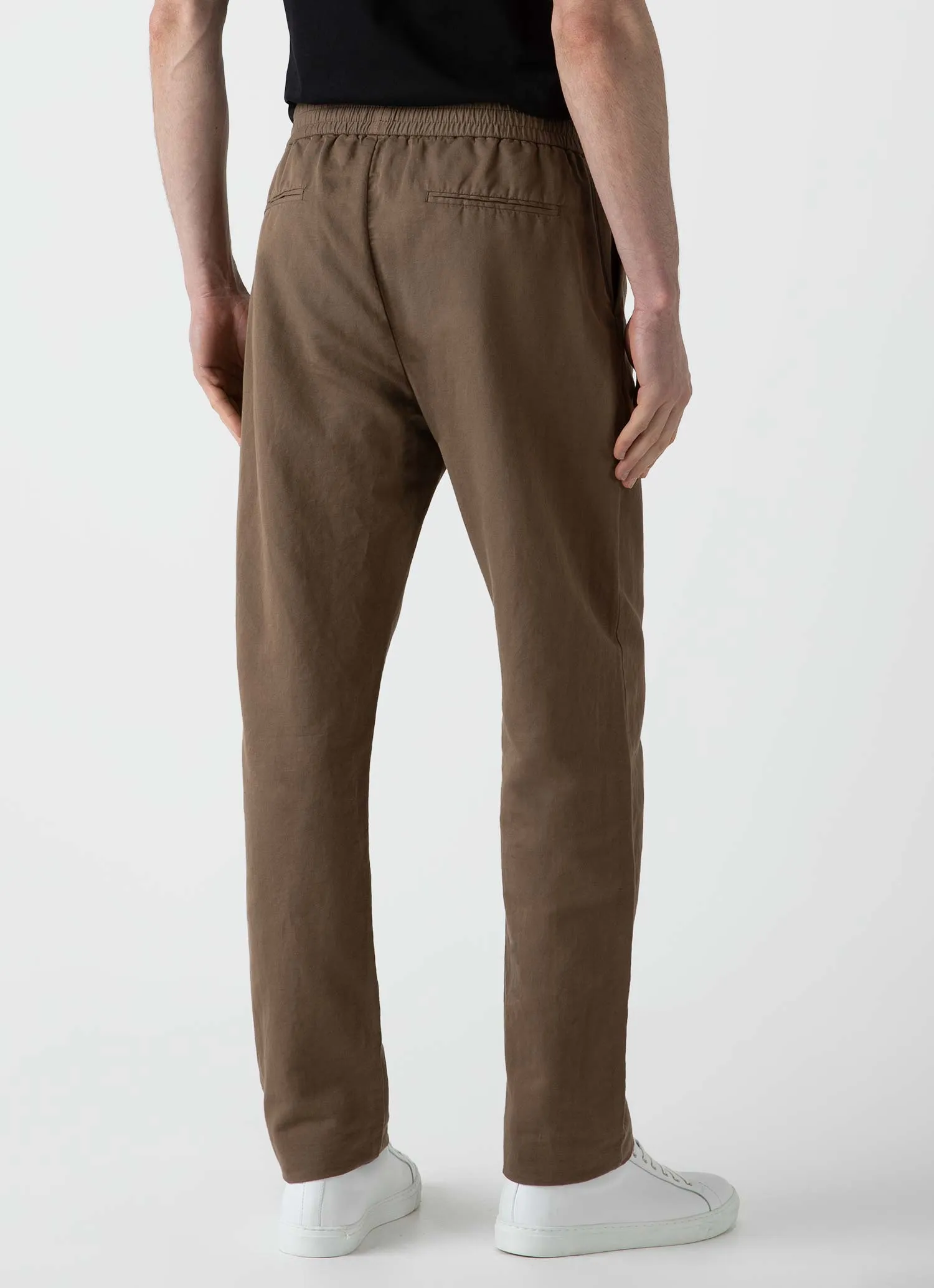 Men's Cotton Linen Drawstring Trouser in Dark Tan